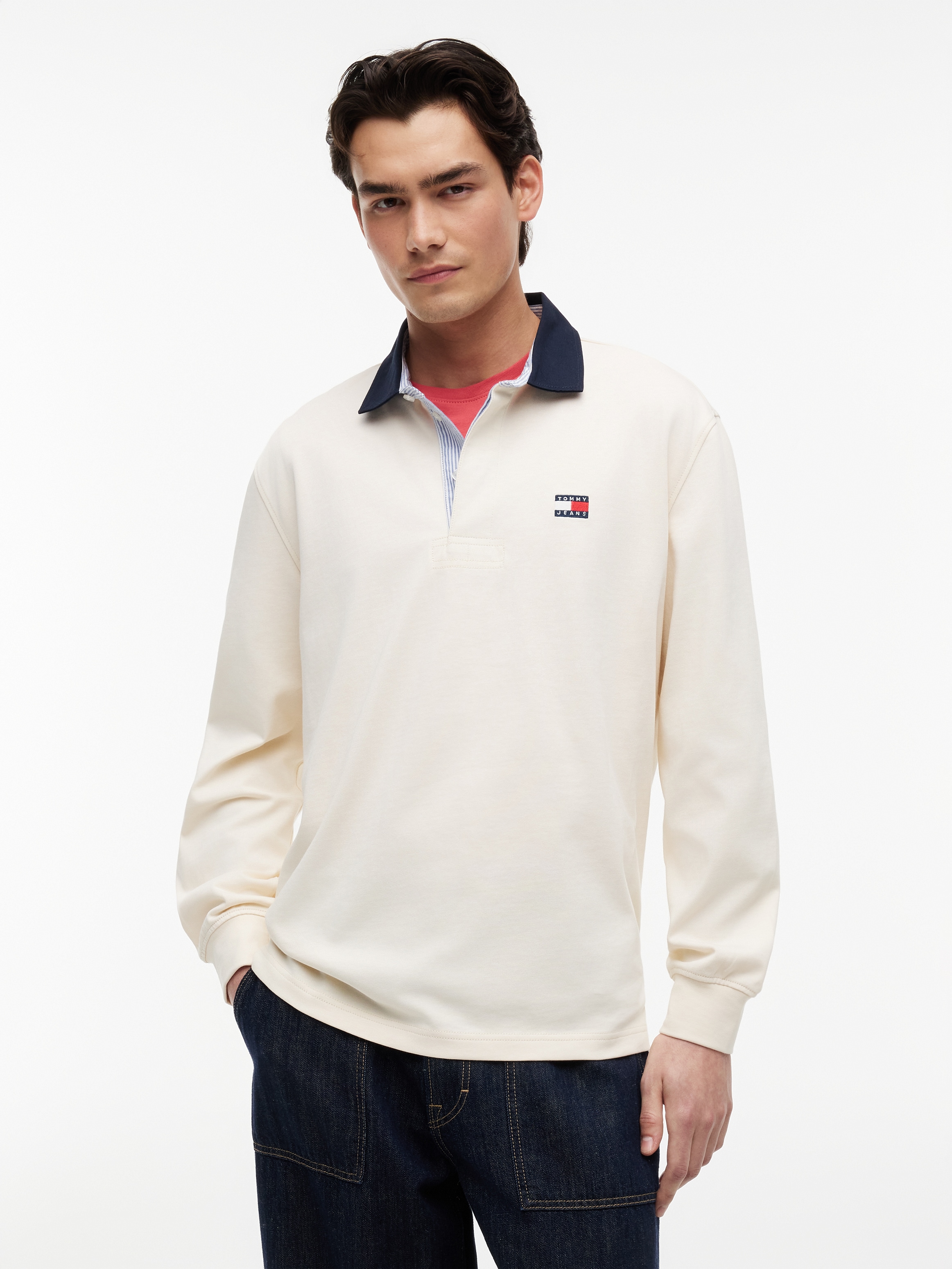 Tommy Jeans Langarm-Poloshirt "TJM RLX ESS BADGE RUGBY EXT" Relaxed Fit Rugby-Shirt