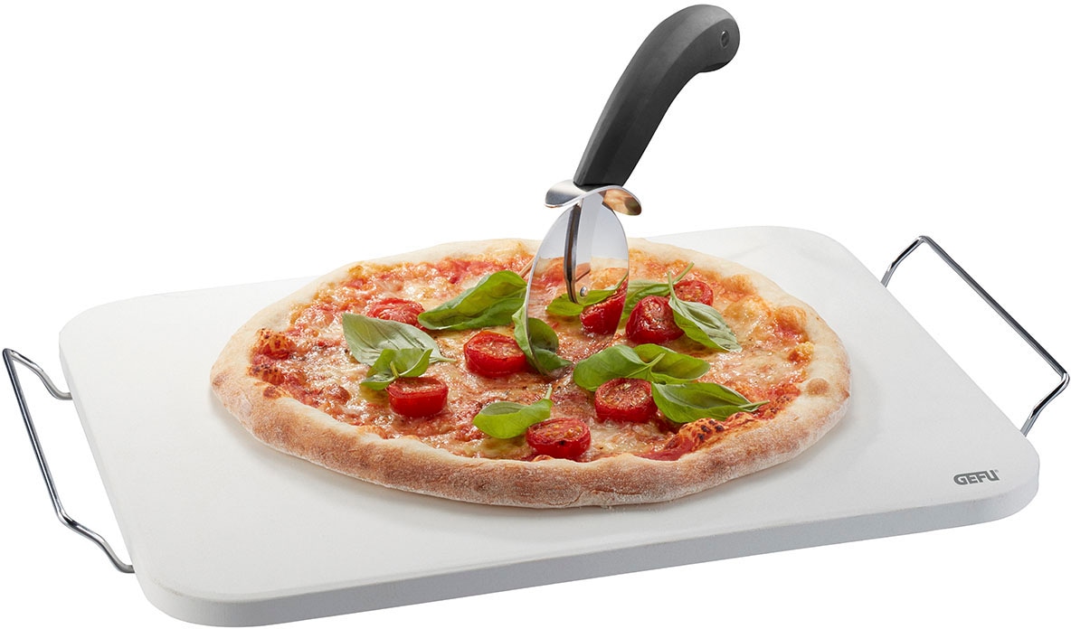 GEFU Pizzastein "Set: Pizzastein DARIOSO mit Gestell + Pizzaschneider + Pizza-Schieber" Pizzastein, Gestell, Pizzaschneider, Pizzaschieber