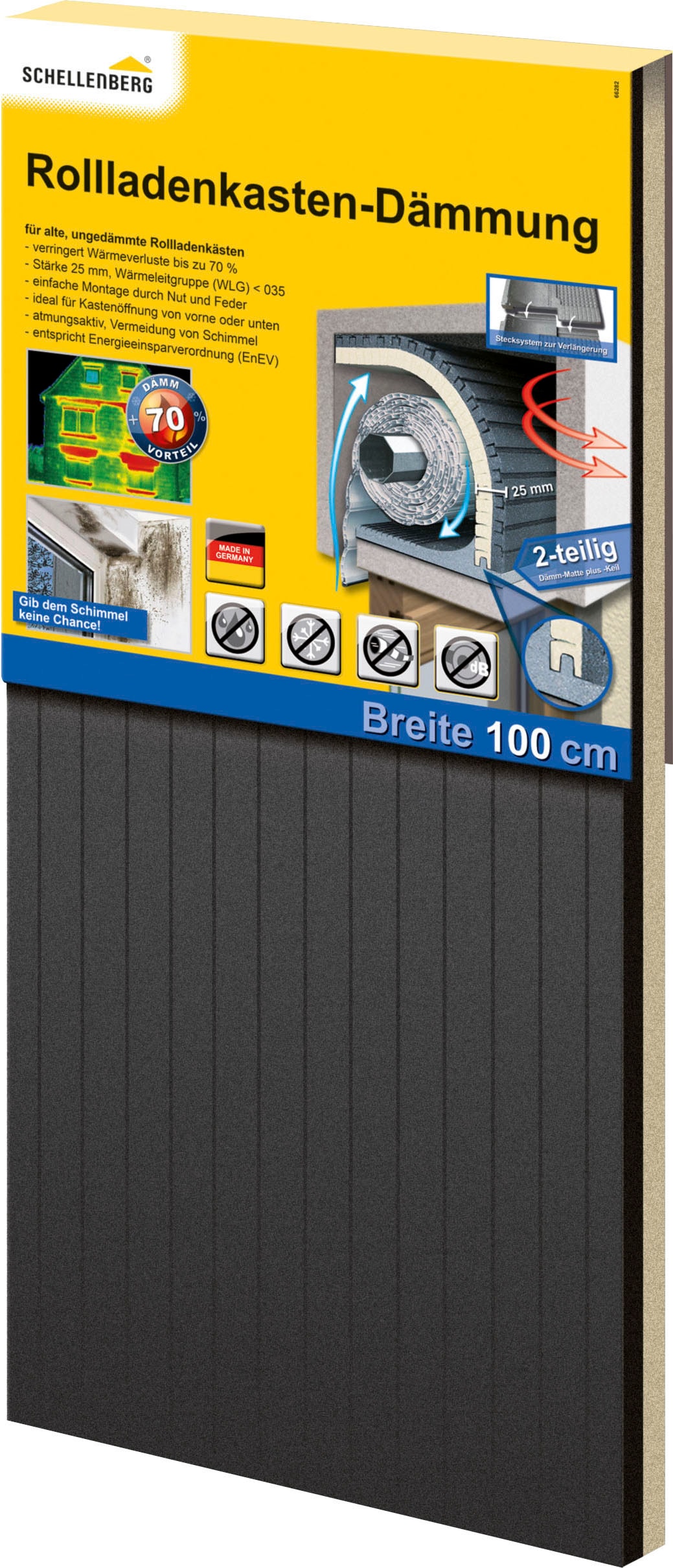 SCHELLENBERG Rollladenkastendämmung "2-teilig, 100 x 50 x 2,5 cm" Set, 1 Stk. tlg. Thermoisolierung für Rollläden, Wärmedämmung für große Rollladenkästen