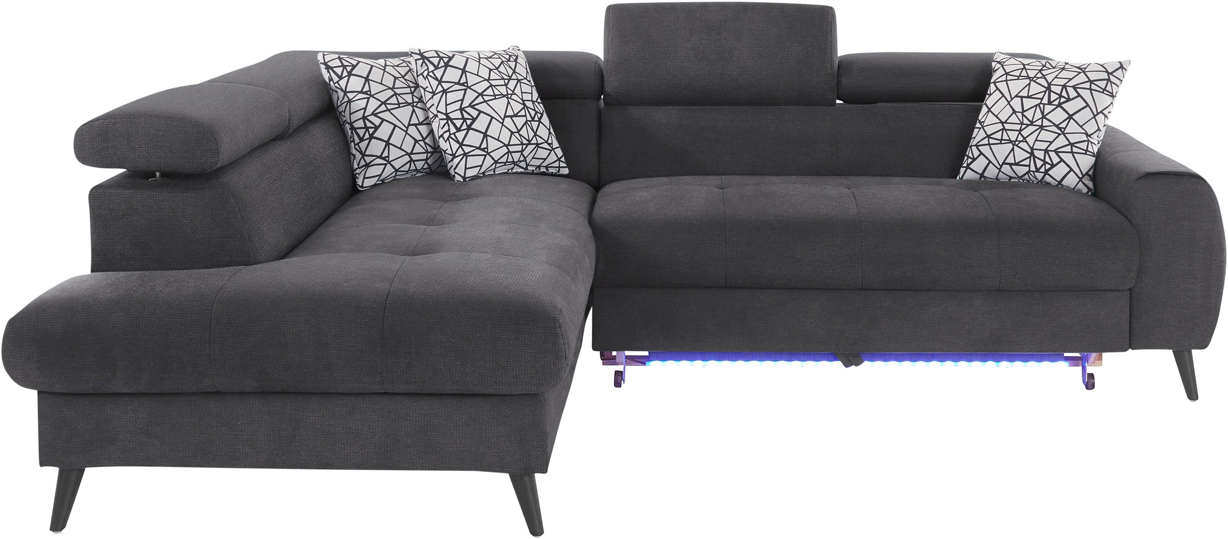 COTTA Ecksofa »Mia L-Form mit 3 Zierkissen«, wahlweise mit Bettfunktion, Bettkasten, Beleuchtung & Wireless-Charger