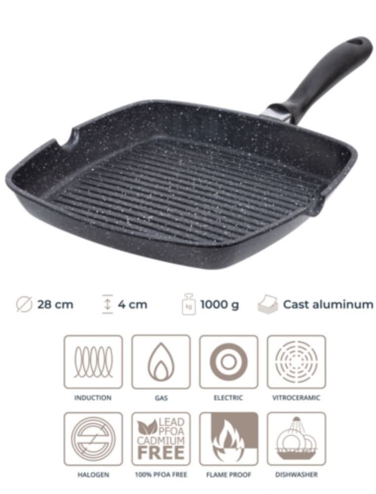 RESTO Kitchenware Grillpfanne »Meridiana, quadratische Steak Pfanne mit Ausguss«, Aluminiumguss, (1 tlg.), Bratpfanne, Eckpfanne mit Marmor-Antihaftbeschichtung
