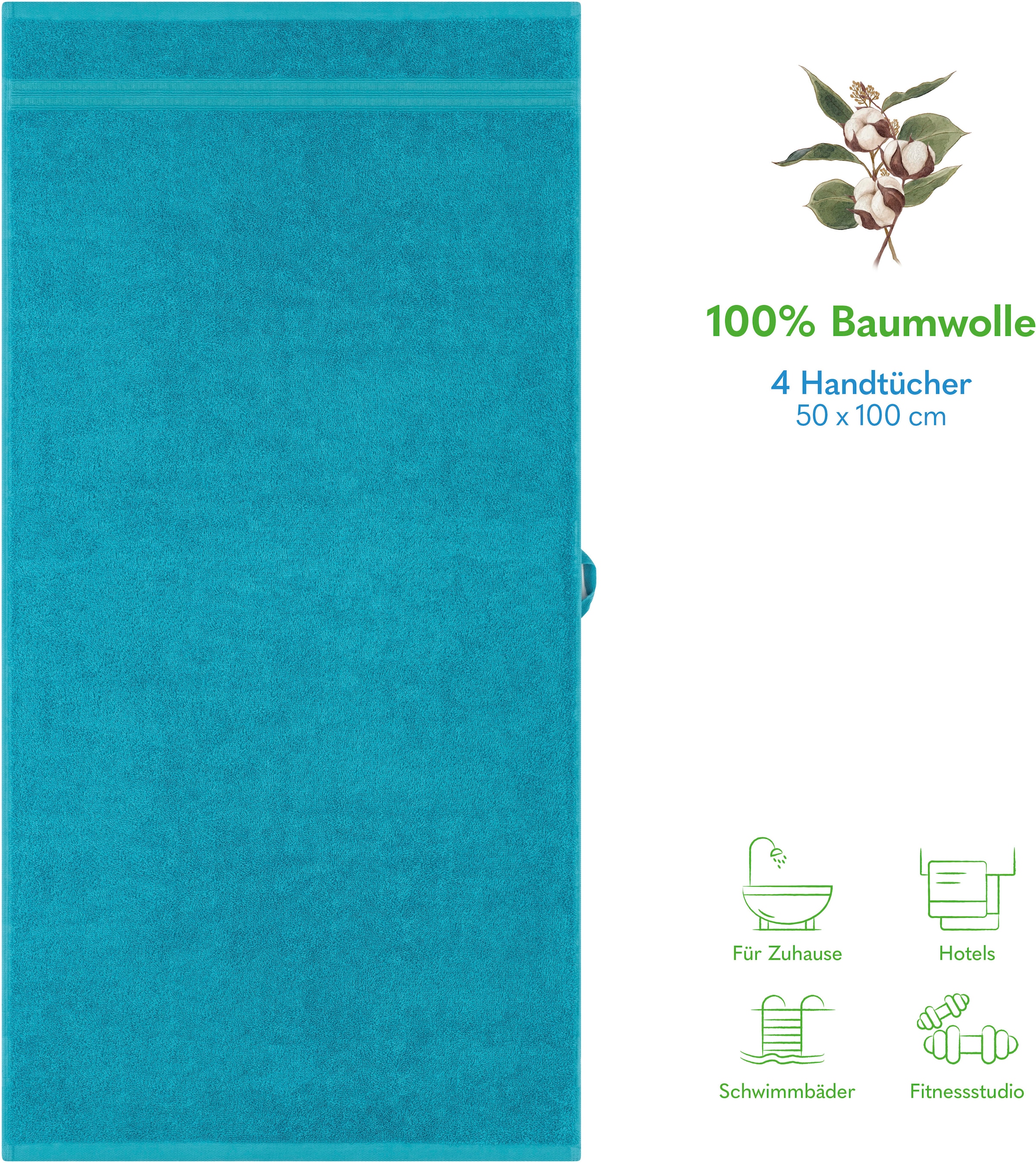 HAMMETEX Handtuch Set »4er Set Handtücher 50x100 cm, 100% Baumwolle, Weich & Saugstark«, (Set, 4 St., 4), mit Bordüre, einfarbig, weich