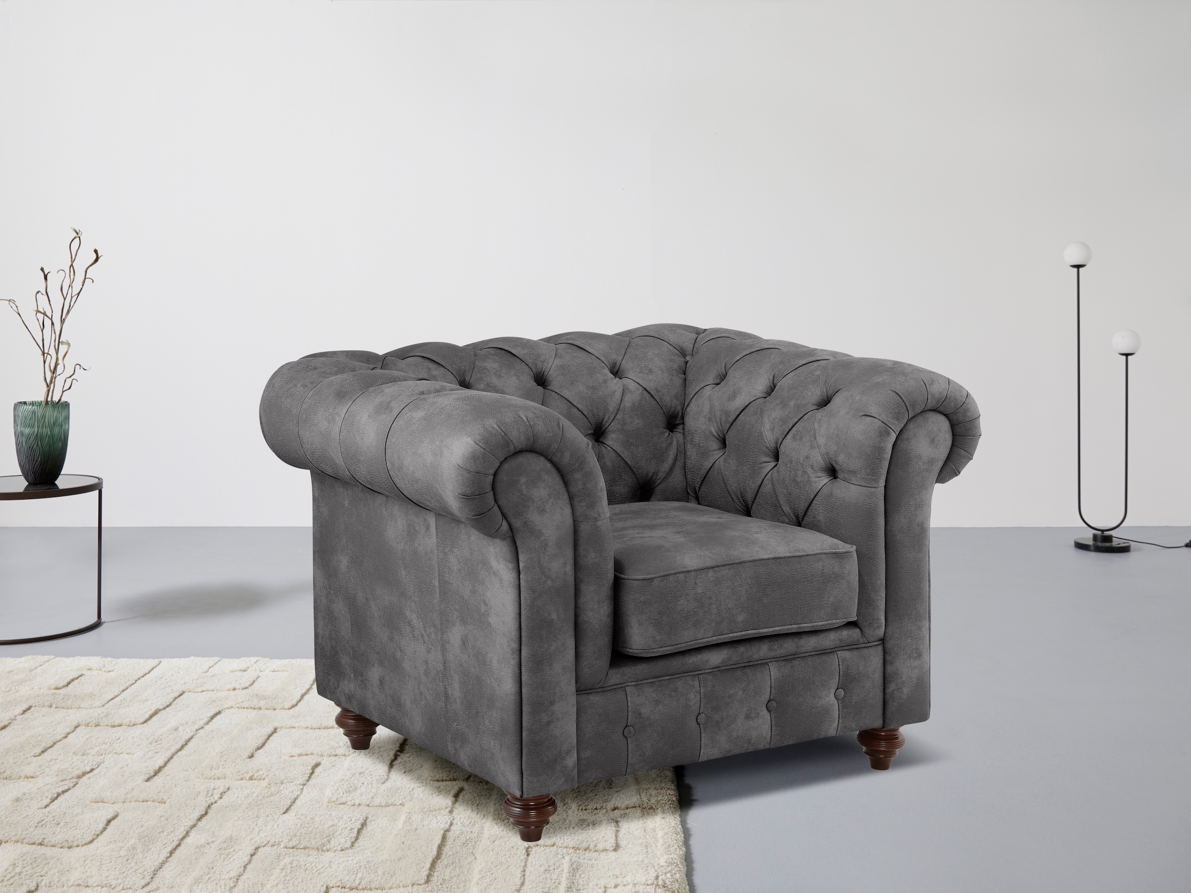 OTTO home Sessel "Chesterfield B/T/H: 105/69/74 cm" mit hochwertiger Knopfheftung, auch in Leder