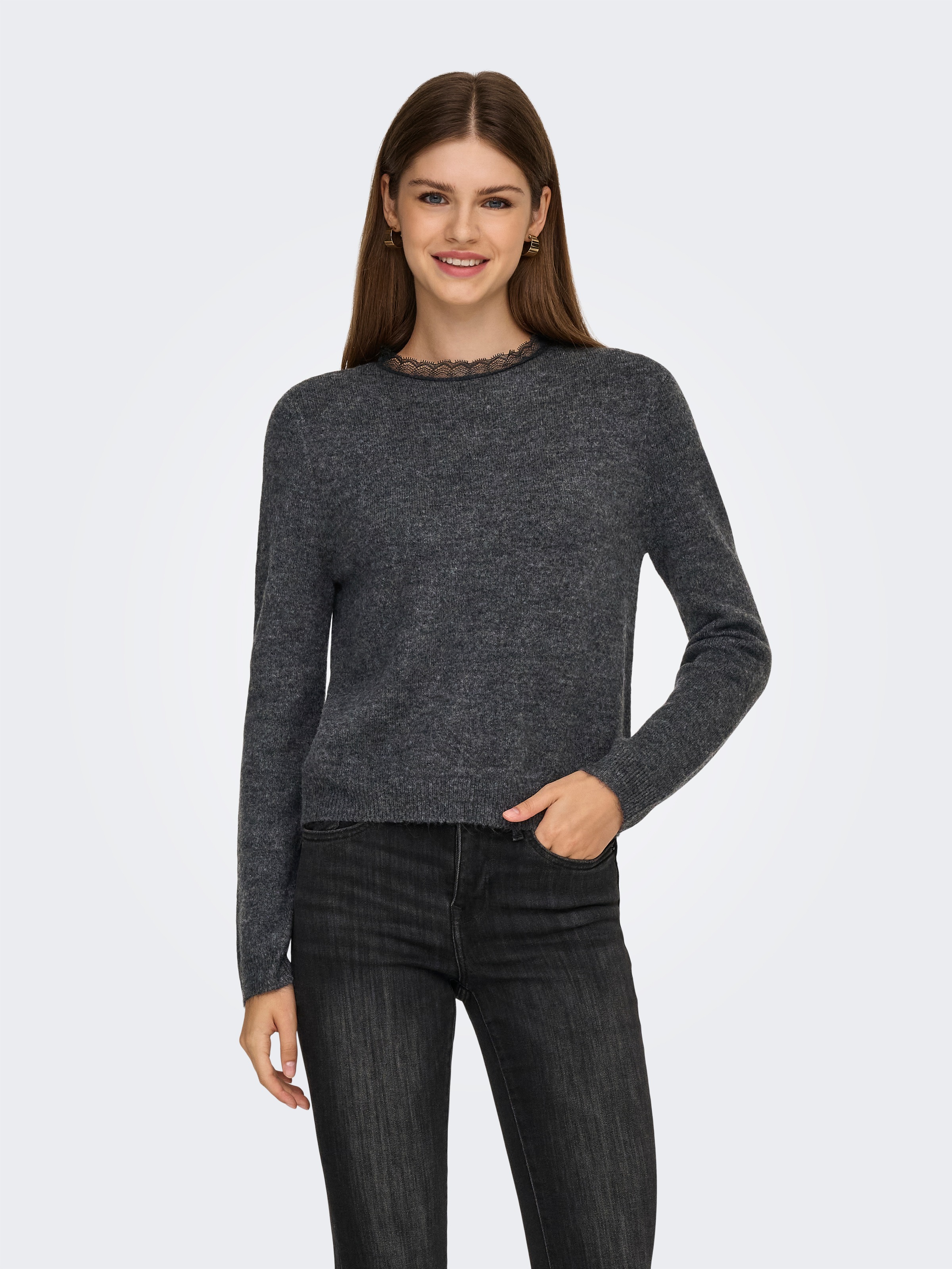 ONLY Strickpullover "ONLTAMMY LS LACE MIX O-NECK BF KNT" günstig online kaufen