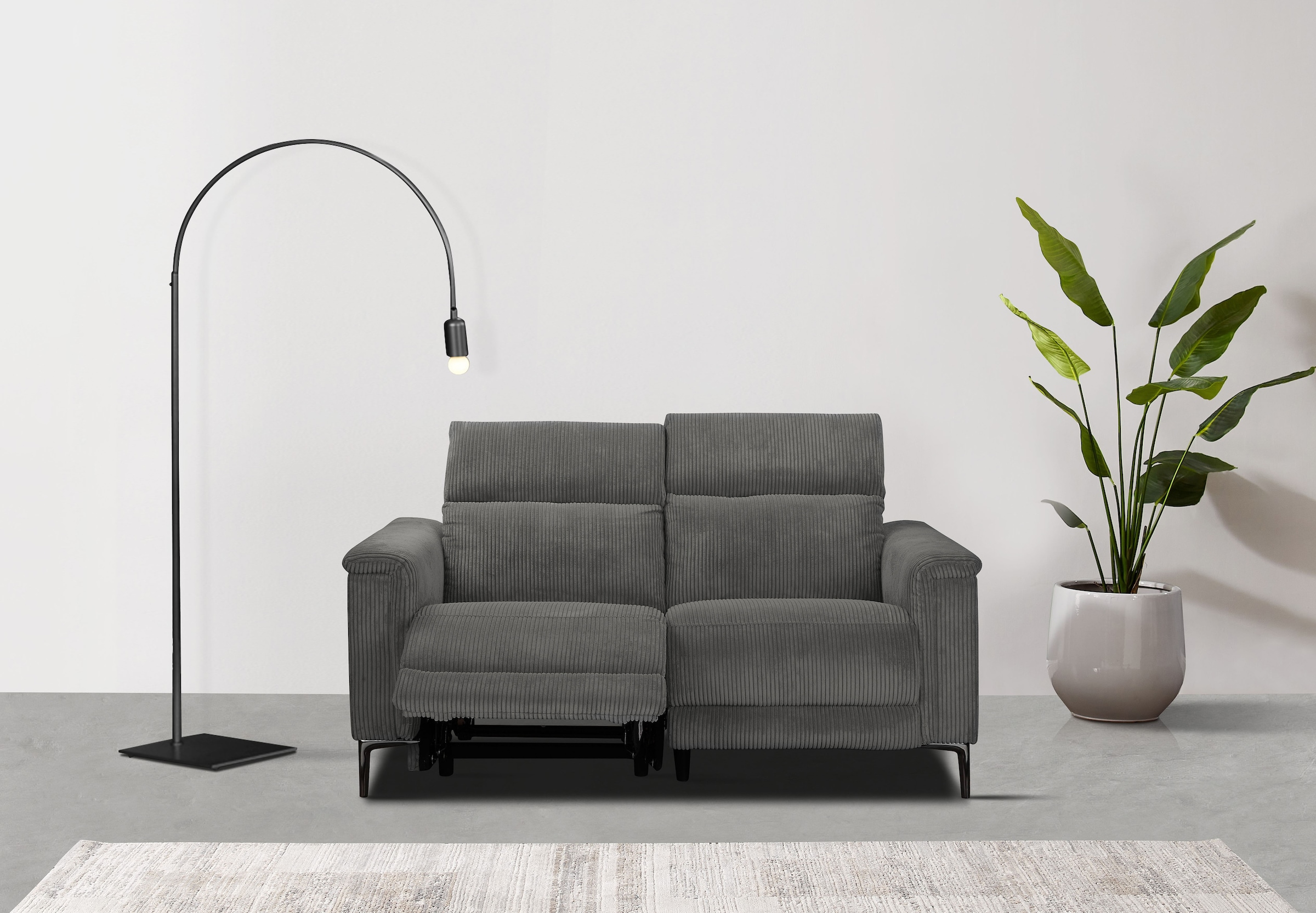 OTTO home 2-Sitzer "LUND Cord, 160 cm, manuelle o. elektrische Relaxfunktion" manuell od. elektrisch (m.USB-A), Federkern und Kopfteilverstellung