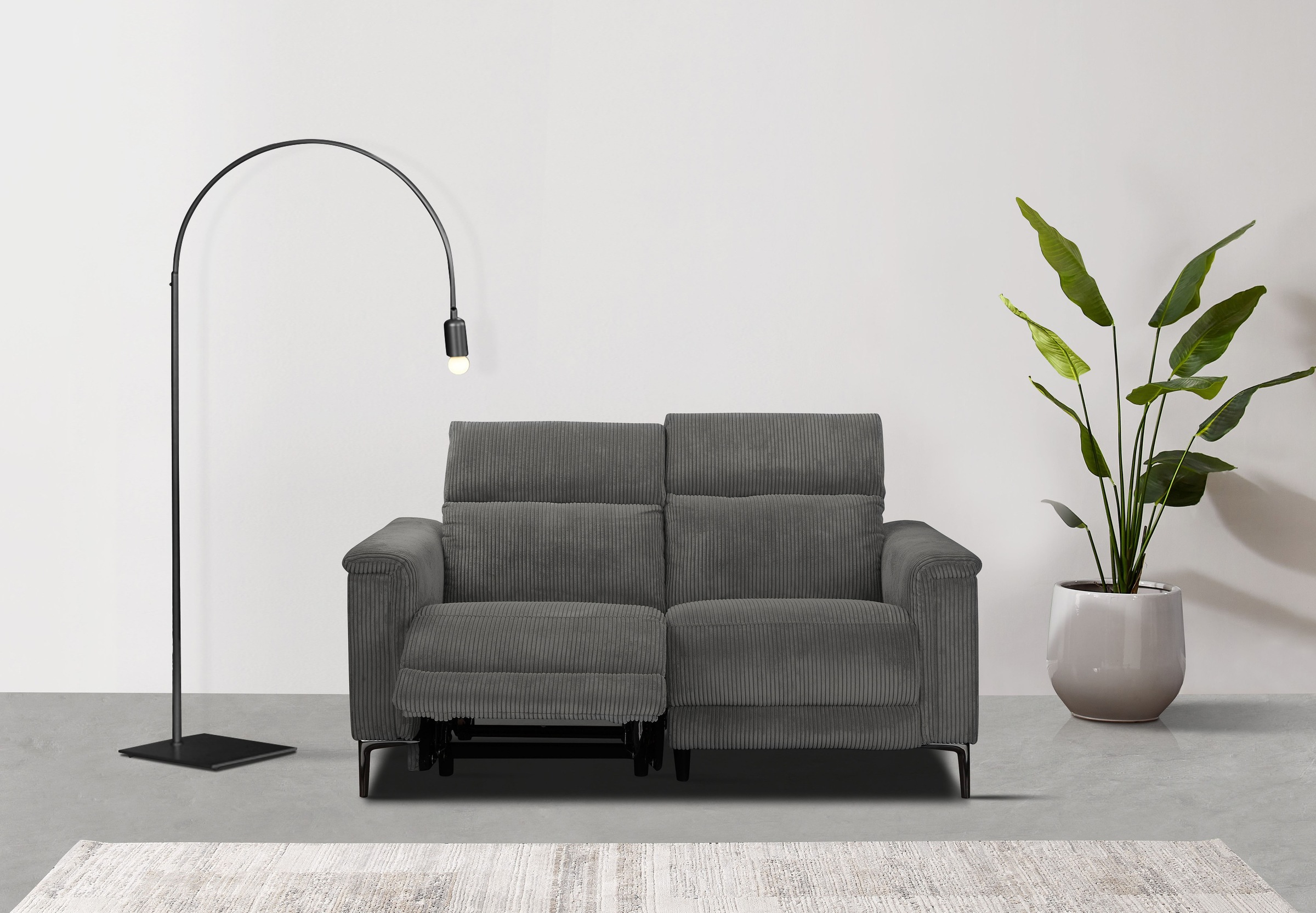 2-Sitzer OTTO HOME "LUND Cord, 160 cm, manuelle o. elektrische Relaxfunktion", grau (anthrazit), B:160cm H:97cm T:100cm, 100% Polyester, Sofas, USB-C bei elektrischer Ausführung, mit Kopfteilverstellung 4