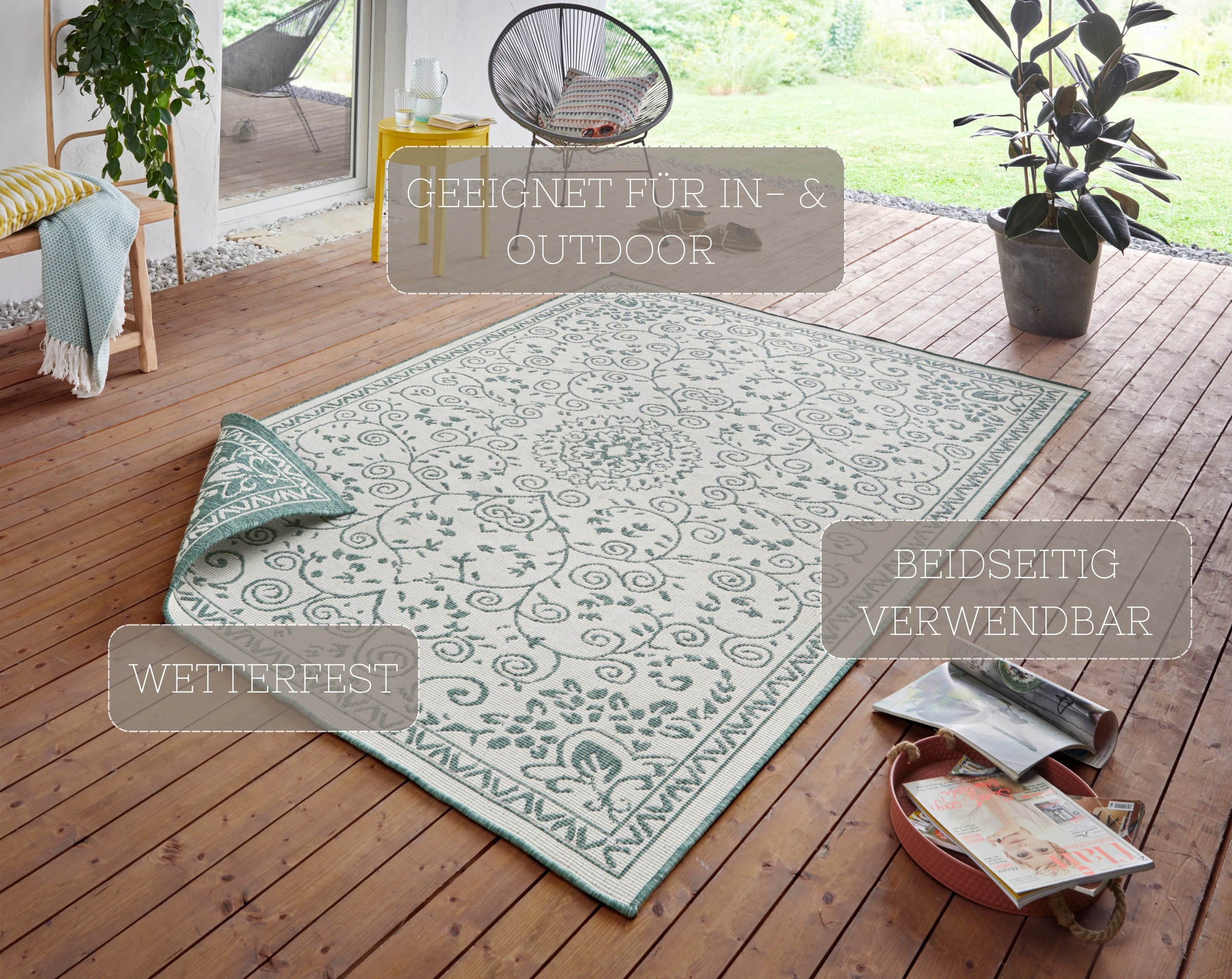 NORTHRUGS Teppich »LEYTE Wendeteppich«, rechteckig, 5 mm Höhe, In-& Outdoor, Teppich, Vintage, Wetterfest, Balkon, Garten, Wohnzimmer