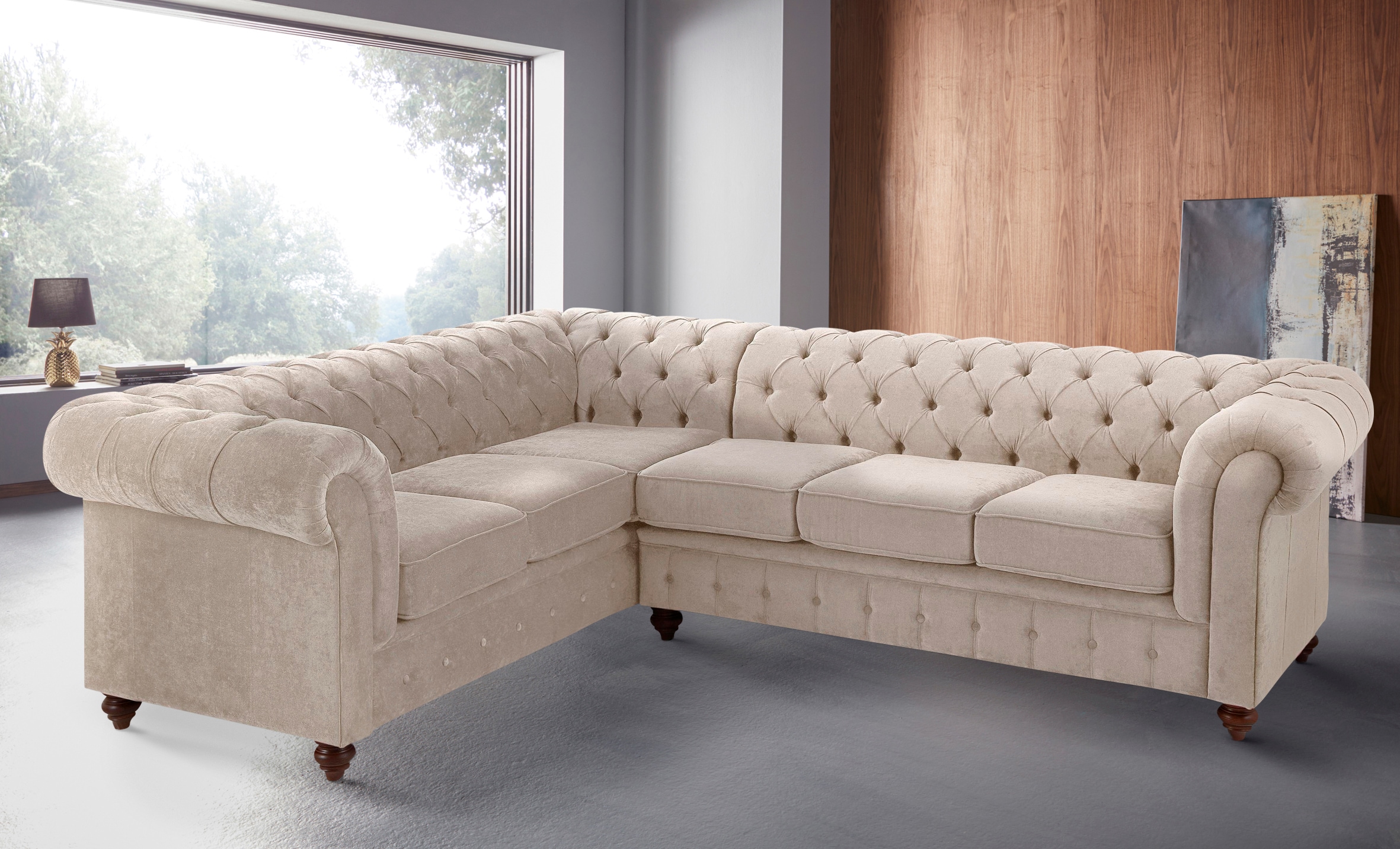 Home affaire Chesterfield-Sofa »Chesterfield Ecksofa, auch in Leder L-Form«, hochwertige Knopfheftung, langer Schenkel links oder rechts wählbar