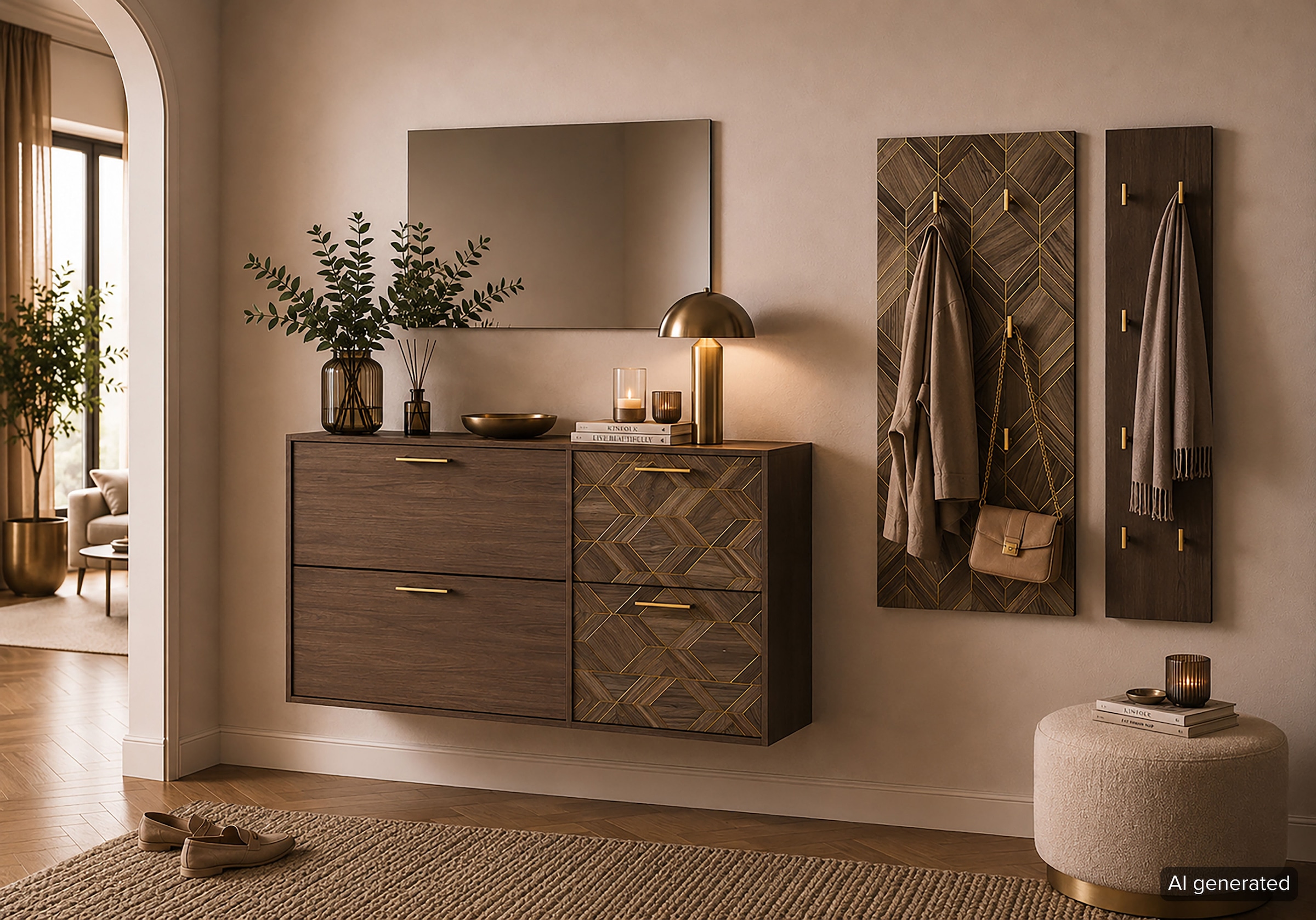 Schildmeyer Garderobenpaneel »Glenn, Made in Germany, Breite 24,5 cm, Solide Verarbeitung« 1 Stk. tlg. Trendfarbe Nussbaum & goldfarbene Kleiderhaken, Made in Germany