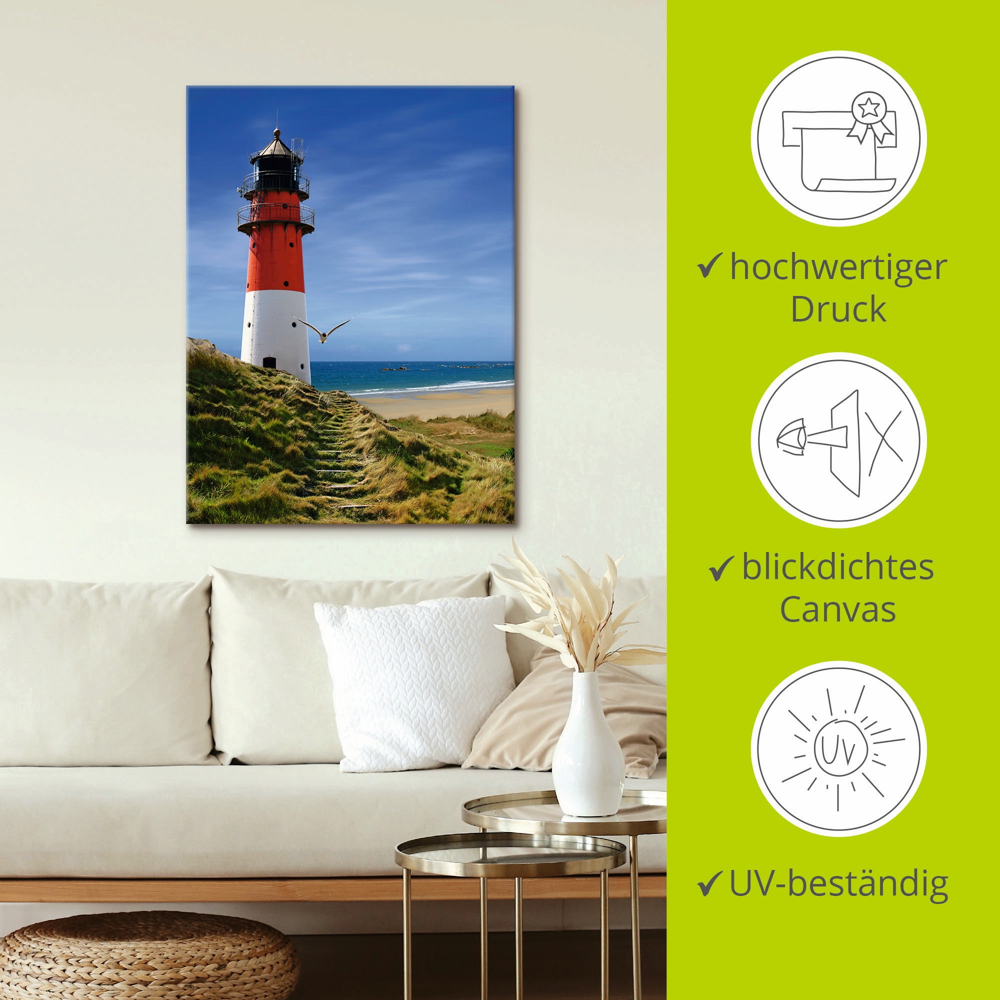 Artland Wandbild »Leuchtturm am Deich«, Gebäude, (1 St.), als Leinwandbild, Poster, Wandaufkleber in verschied. Größen