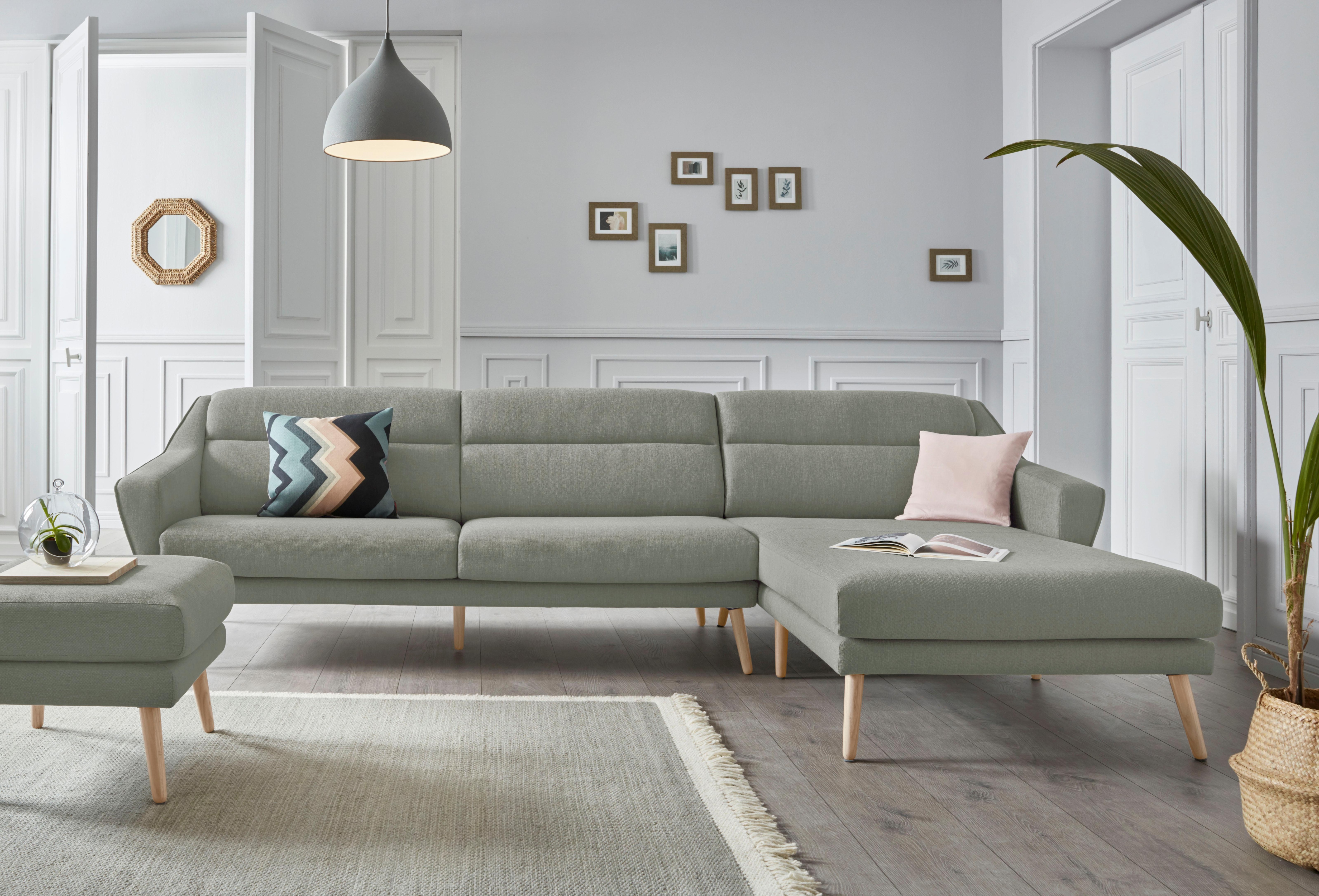 OTTO home Ecksofa "Bille L-Form" mit Naht im Rückenkissen und Beinen aus Eichenholz