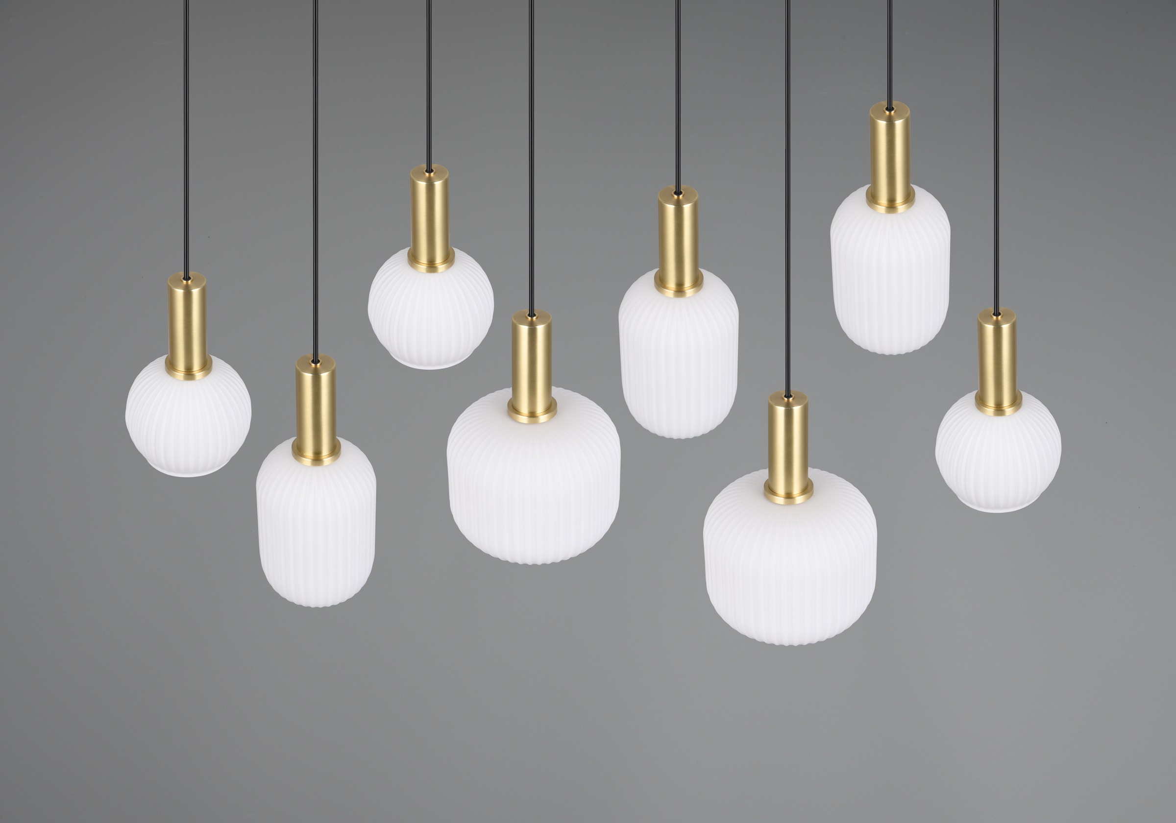 TRIO Leuchten Pendelleuchte »DIVA, E27 Hängelampe 8-flammig mit Glasschirm, exkl 8xE27 max 10W«, 8 flammig, Leuchtmittel E27 | Leuchtmittel wechselbar, höhenverstellbar bis max 150cm Hängeleuchte 120x32 cm Wohnzimmer Küche