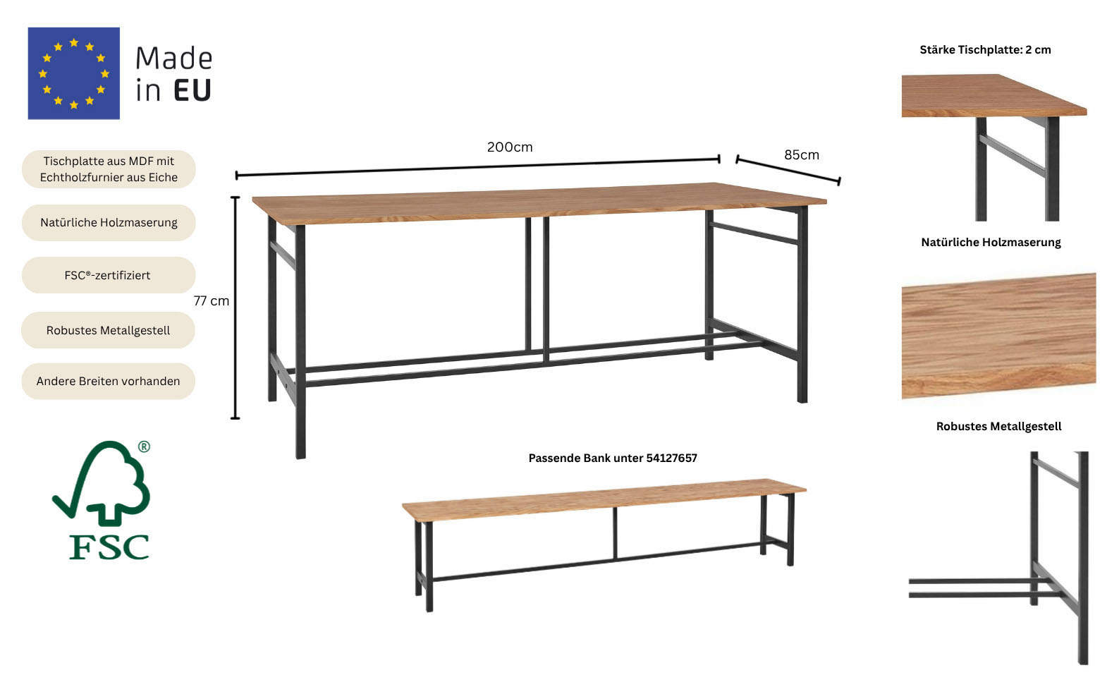 Thumbnail - Home affaire Esstisch "Sare" mit Echtholzfurnier aus Eiche