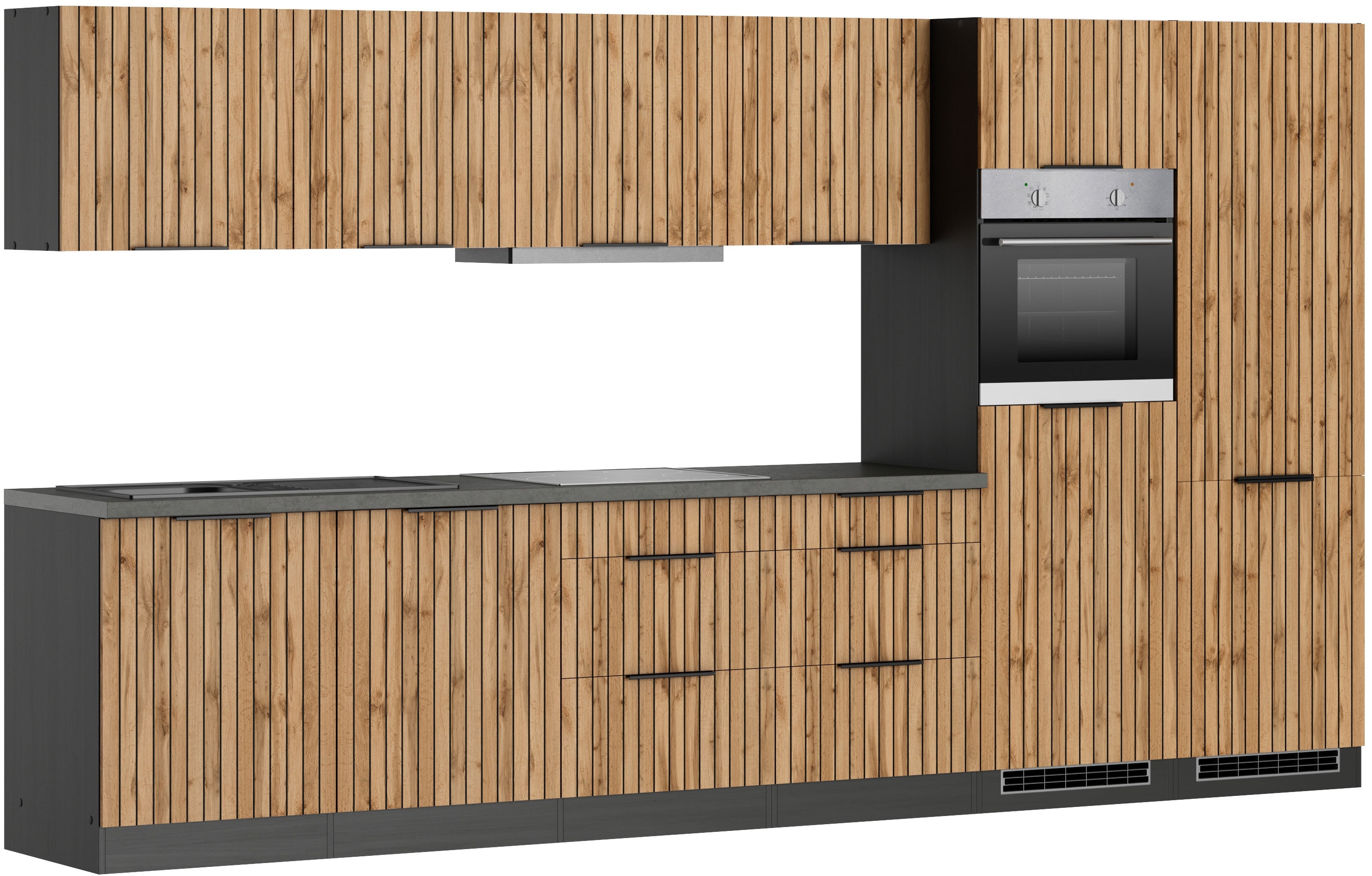 KOCHSTATION Küchenzeile "KS-Lagos, Breite 360 cm, wahlweise mit E-Geräten" GK-oder Induktionskochfeld, Spüle edelstahl oder schwarz