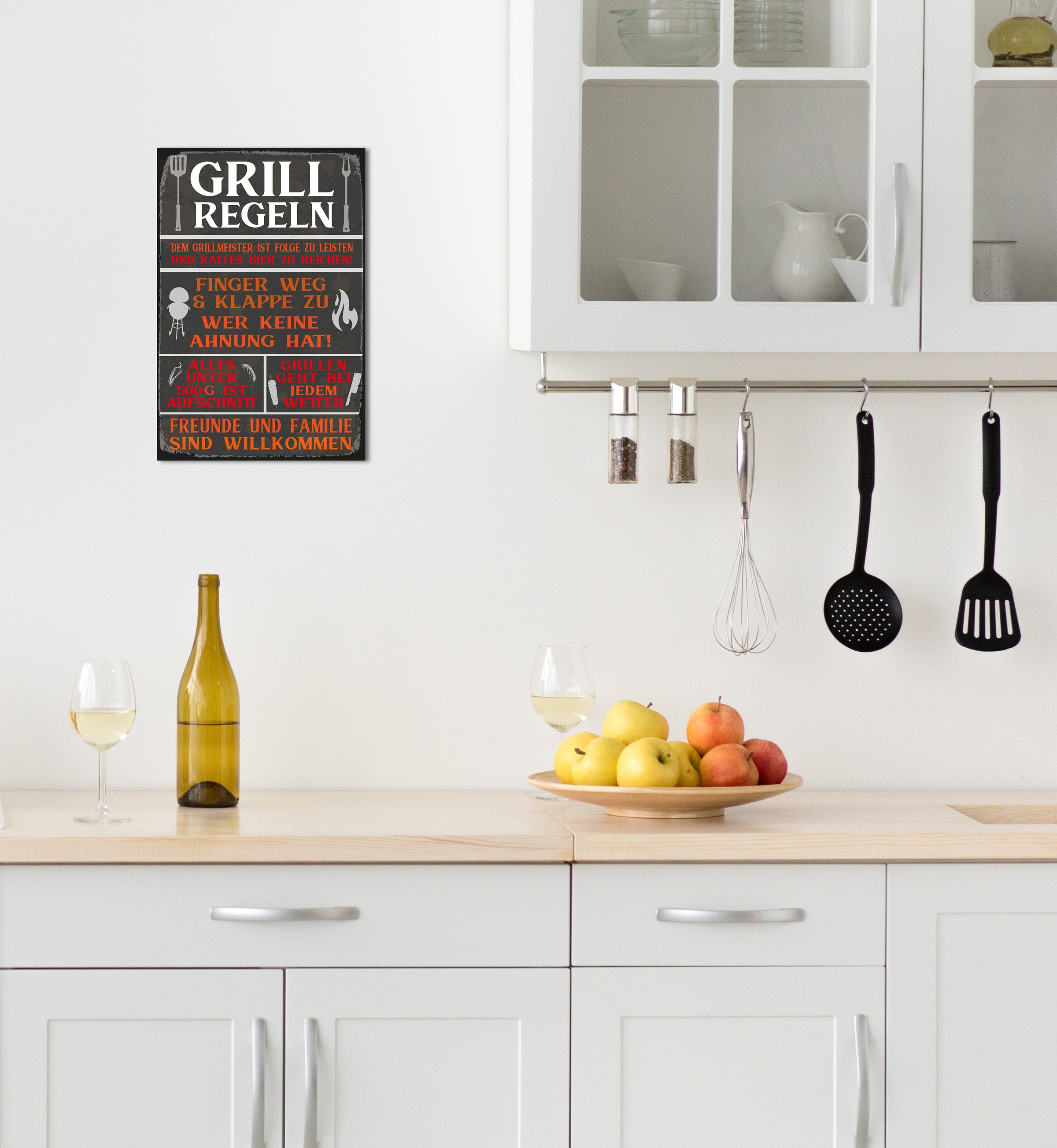queence Metallbild "Grillregeln", Geschirr & Besteck-Schriftzug-Sprüche-Spr günstig online kaufen
