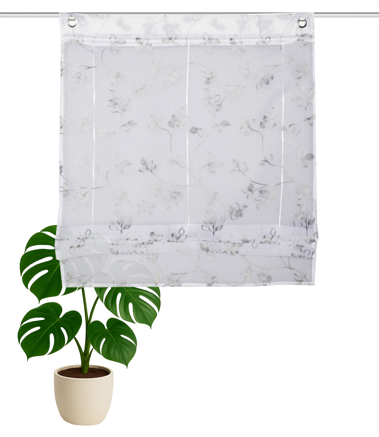 HOME WOHNIDEEN Raffrollo »RANKO« mit Hakenaufhängung ohne Bohren und Schrauben bestickt