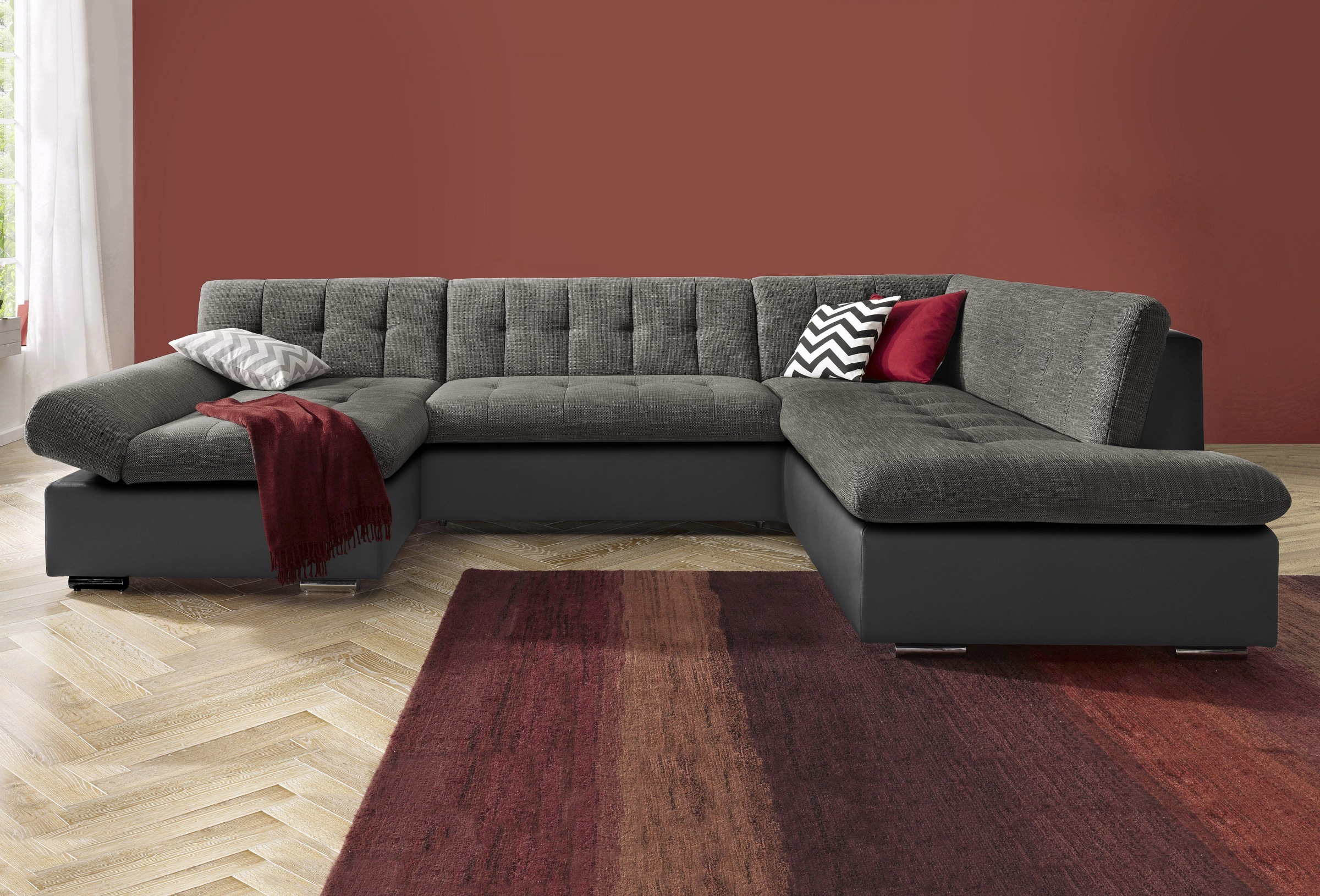 TRENDMANUFAKTUR Wohnlandschaft »Reggae modern und bequem, aktueller Materialmix, U-Form«, inkl. verstellbare Armlehne, wahlweise mit Bettfunktion