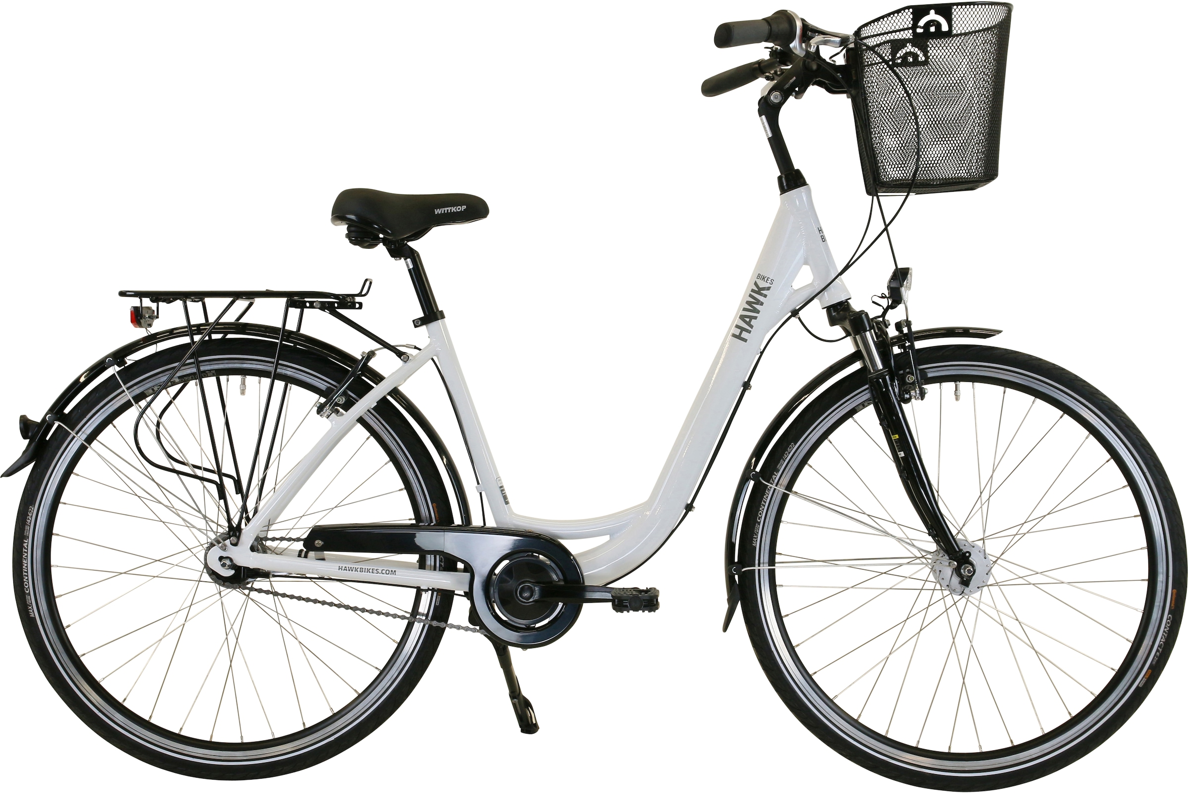 HAWK Bikes Cityrad »City Wave Deluxe Plus White«, 7 Gang, Shimano, Nexus Schaltwerk, für Damen und Herren