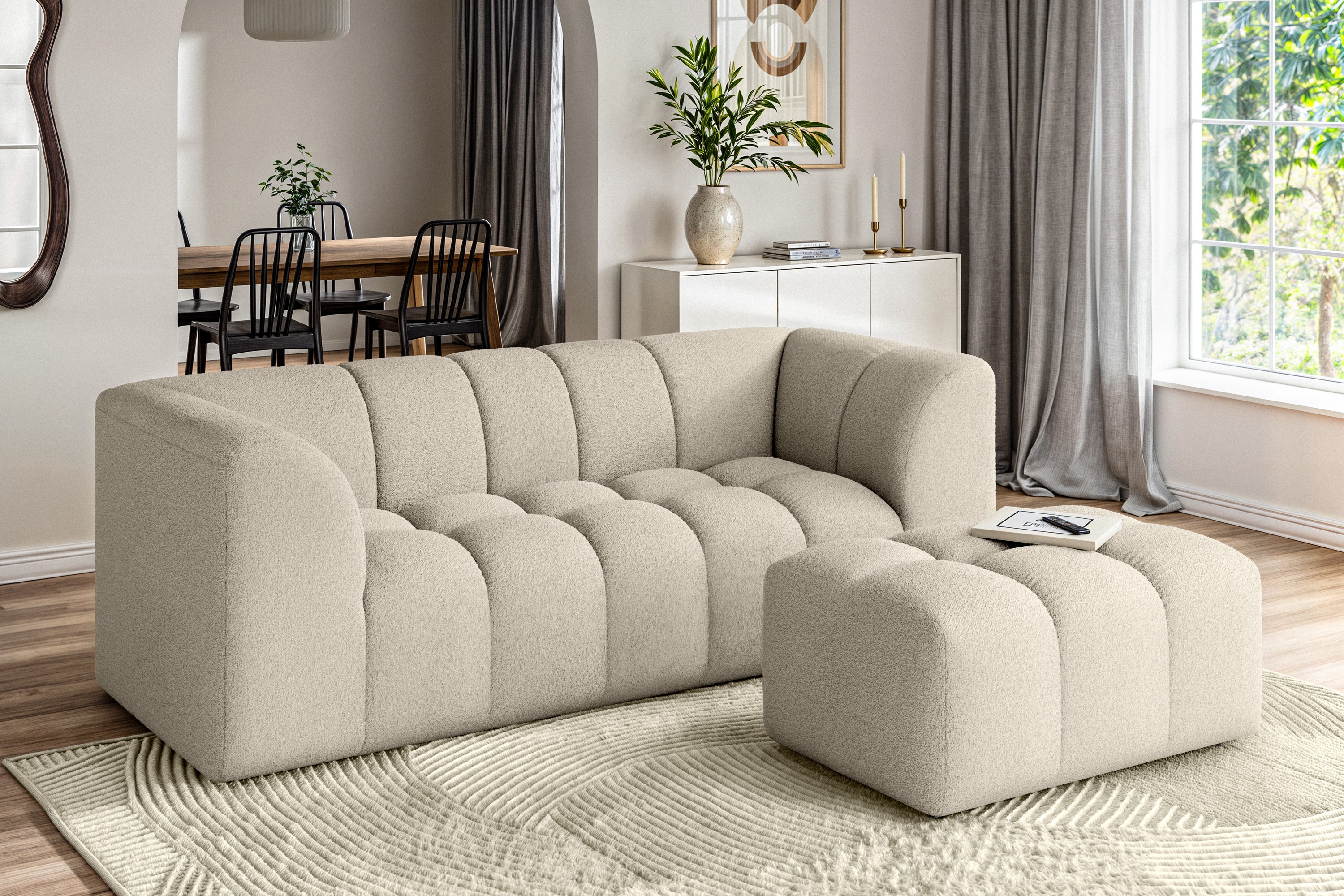 Thumbnail - Home affaire Polsterhocker "TUURE Sitzhocker, Bubble-Optik, Maße B/T/H: 124/80/46 cm" moderne Steppung, hoher Sitzkomfor...