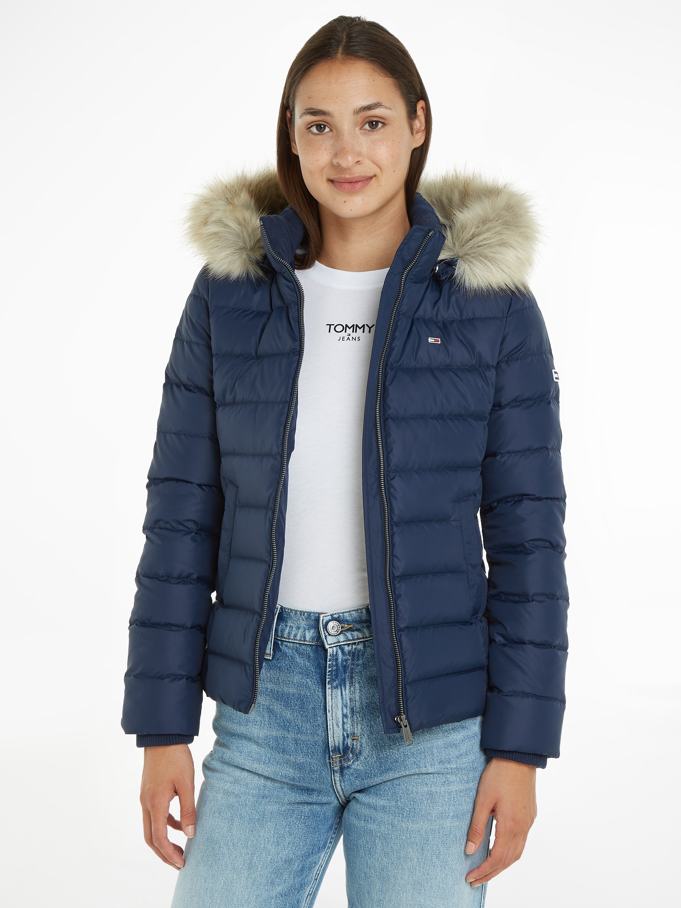 Tommy Jeans Daunenjacke "BASIC HOODED DOWN JACKET" mitKapuze mit Fellimitat günstig online kaufen