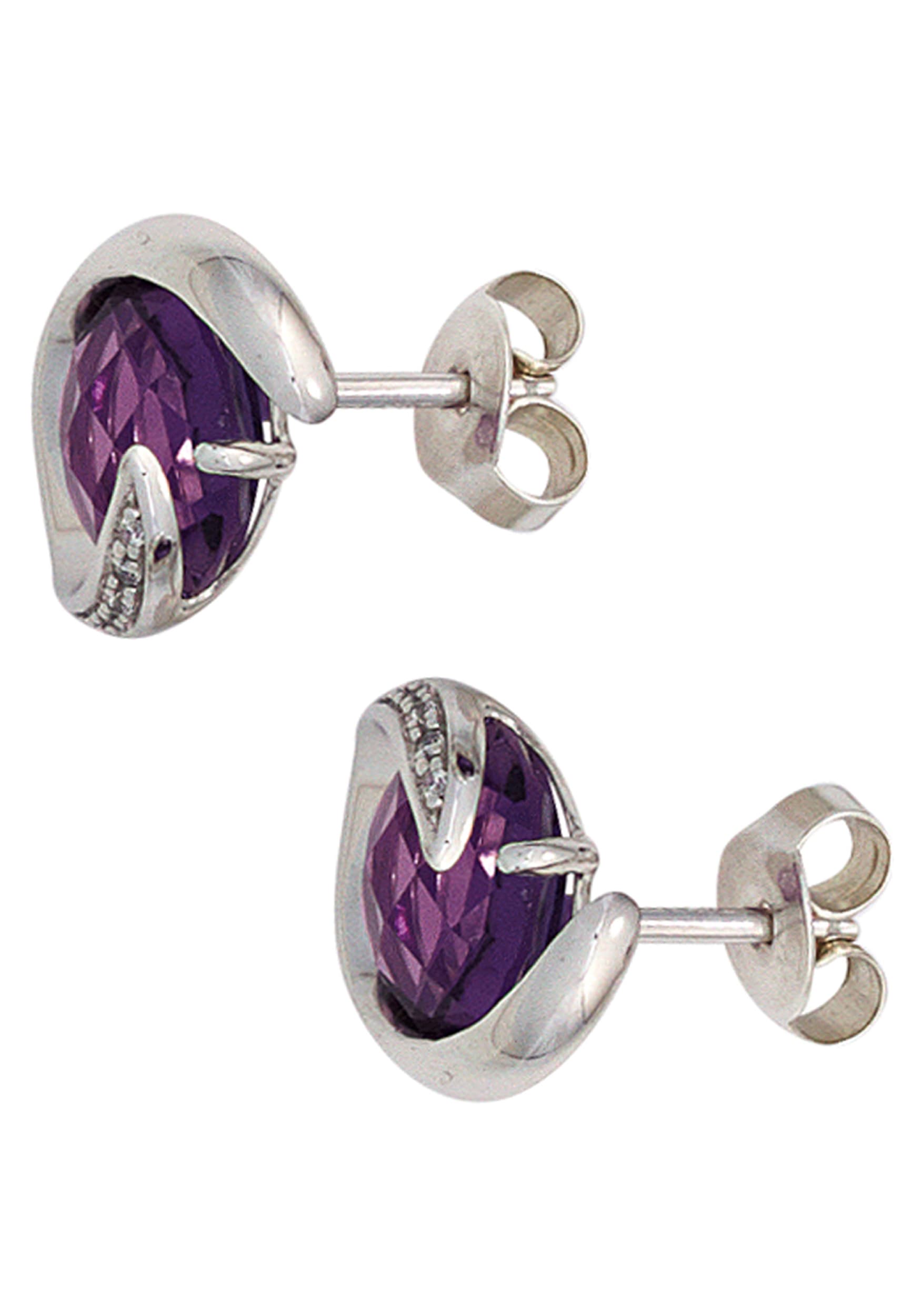 JOBO Paar Ohrstecker »Ohrringe Weißgoldohrringe 10 mm« 585 Weißgold mit Amethyst und 10 Diamanten
