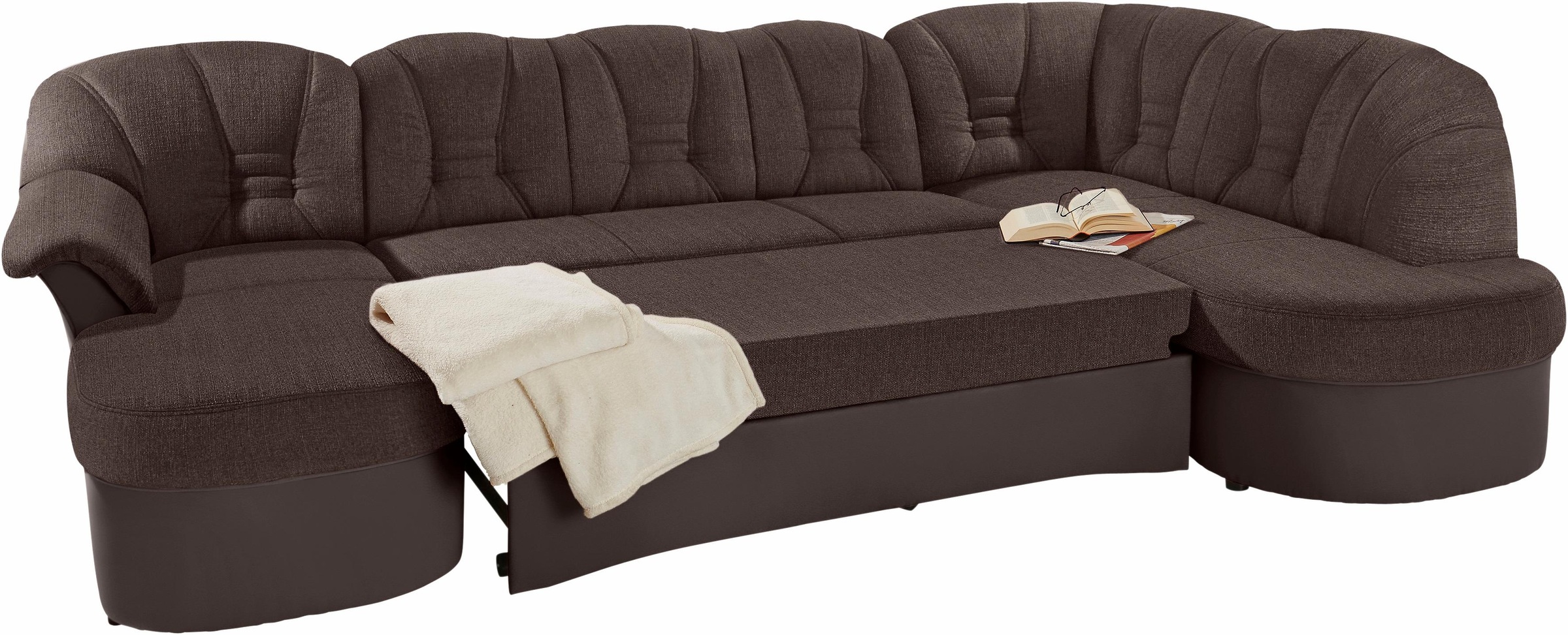 DOMO Collection Elva U-Shaped Sofa Brown 3
