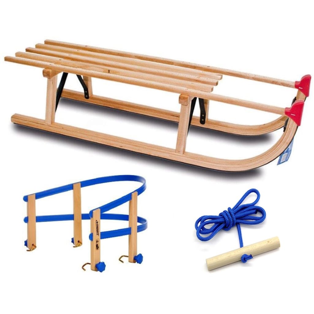 COLINT Davoser Schlitten »Davos Alpina Fun 100 mit Holz/Kunststofflehne und Leine«, (Set, 3 tlg.)