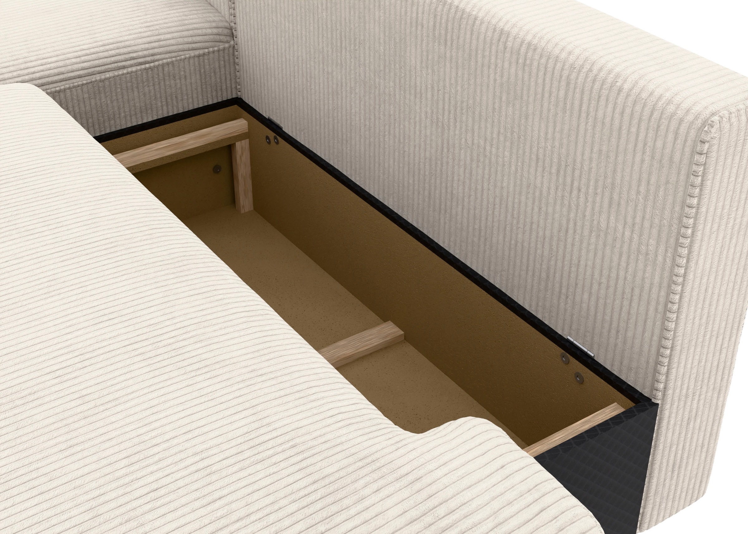 TRENDMANUFAKTUR Ecksofa »Fordon II, Schlafsofa mit Bettkasten, Couch in L-Form, Breite 250 cm«, in Cordstoff HYPER, cream, Armlehne links
