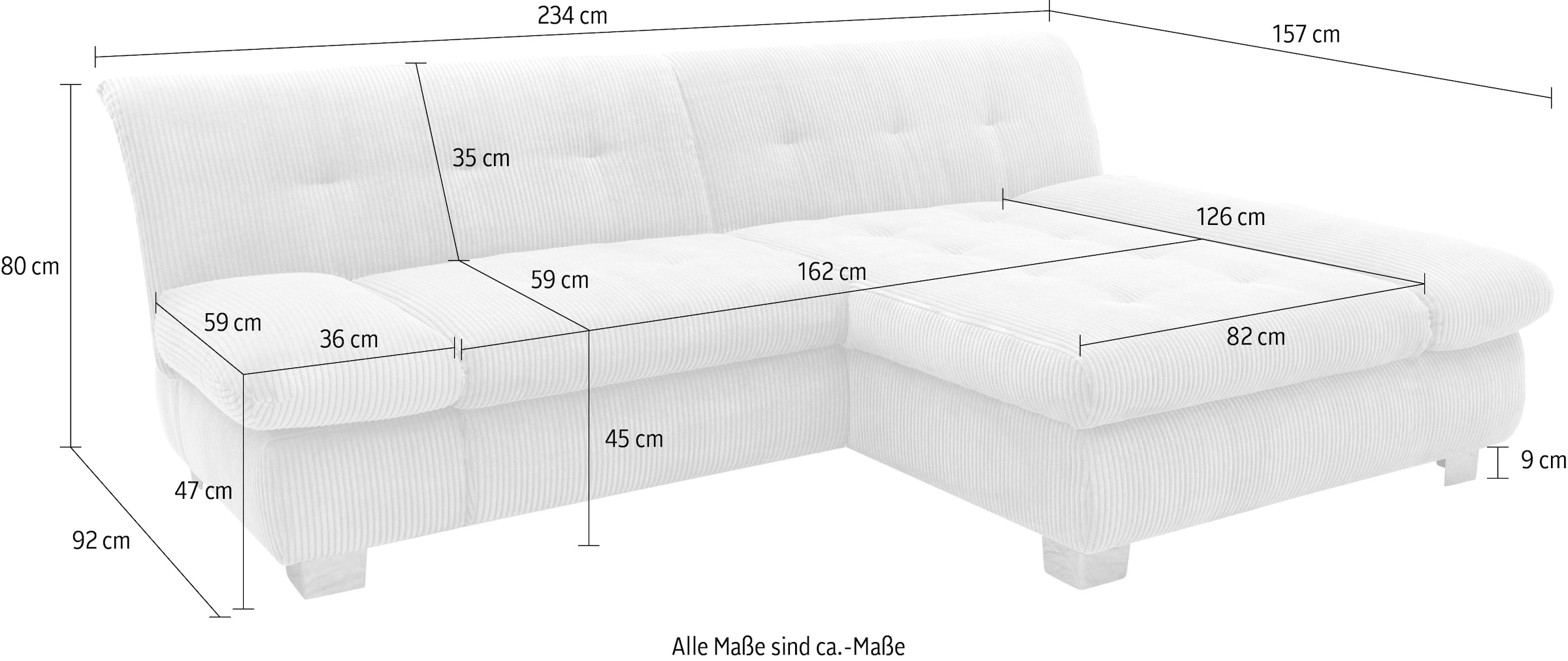 DOMO collection Ecksofa »100031 kompakte Stellmaße, komfortabel und bequem, L-Form«, wahlweise mit Bettfunktion und Armteilverstellung. Breite 234cm