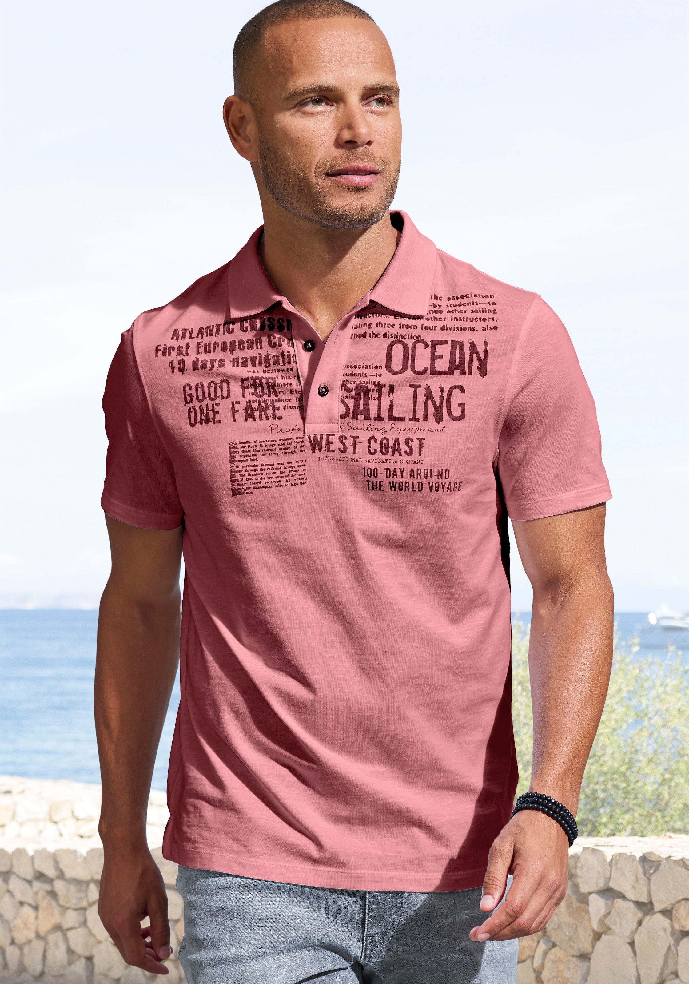 John Devin Poloshirt "mit Print", Regular-Fit, aus Slub-Qualität, mit Print günstig online kaufen