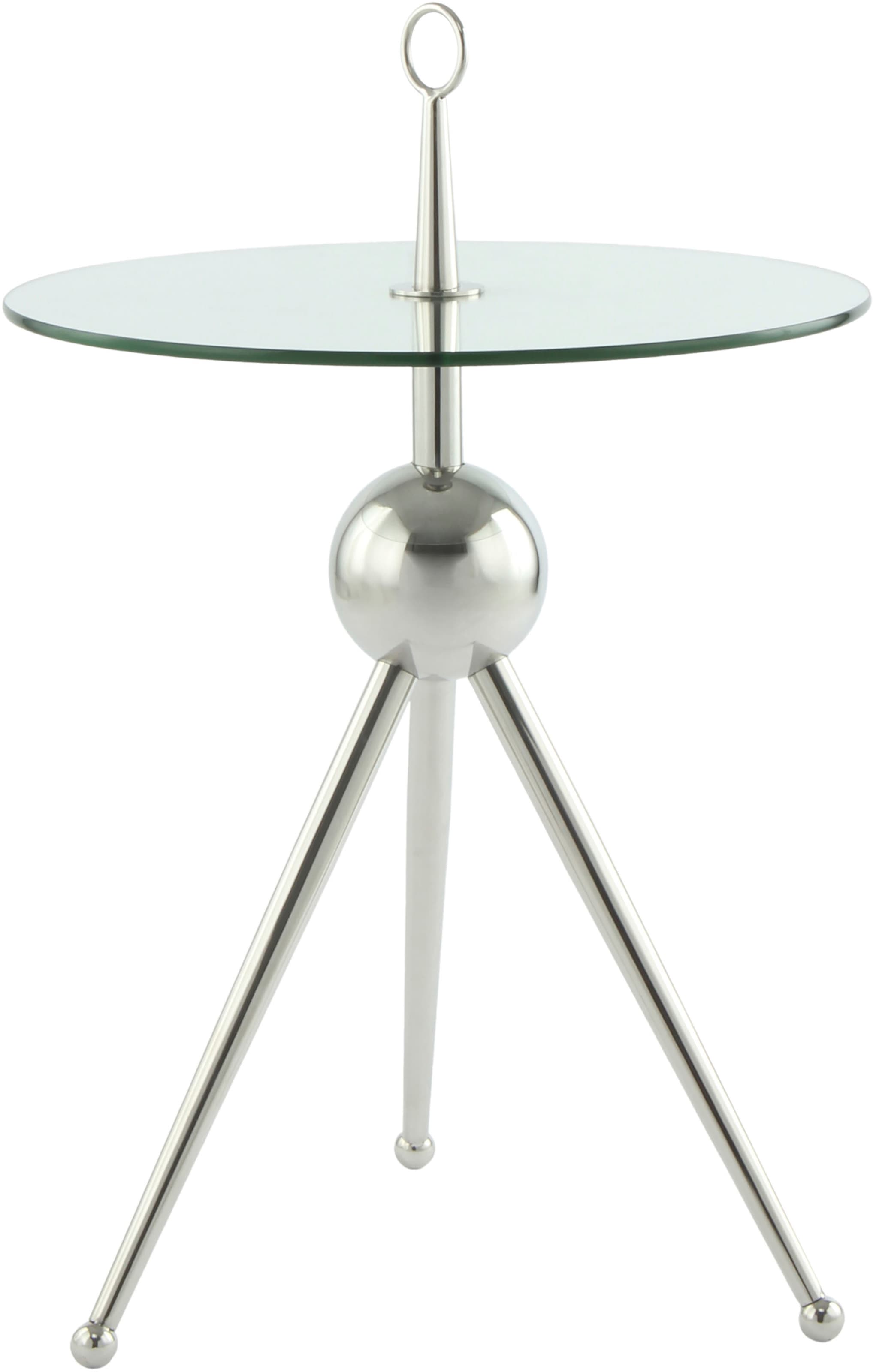 Kayoom Beistelltisch »Ontario 325, Runde Glasplatte aus Sicherheitsglas, 100% Edelstahl«, (1 St.), Minimalistisch, Gestell in Tripod-Design, mit Tragering