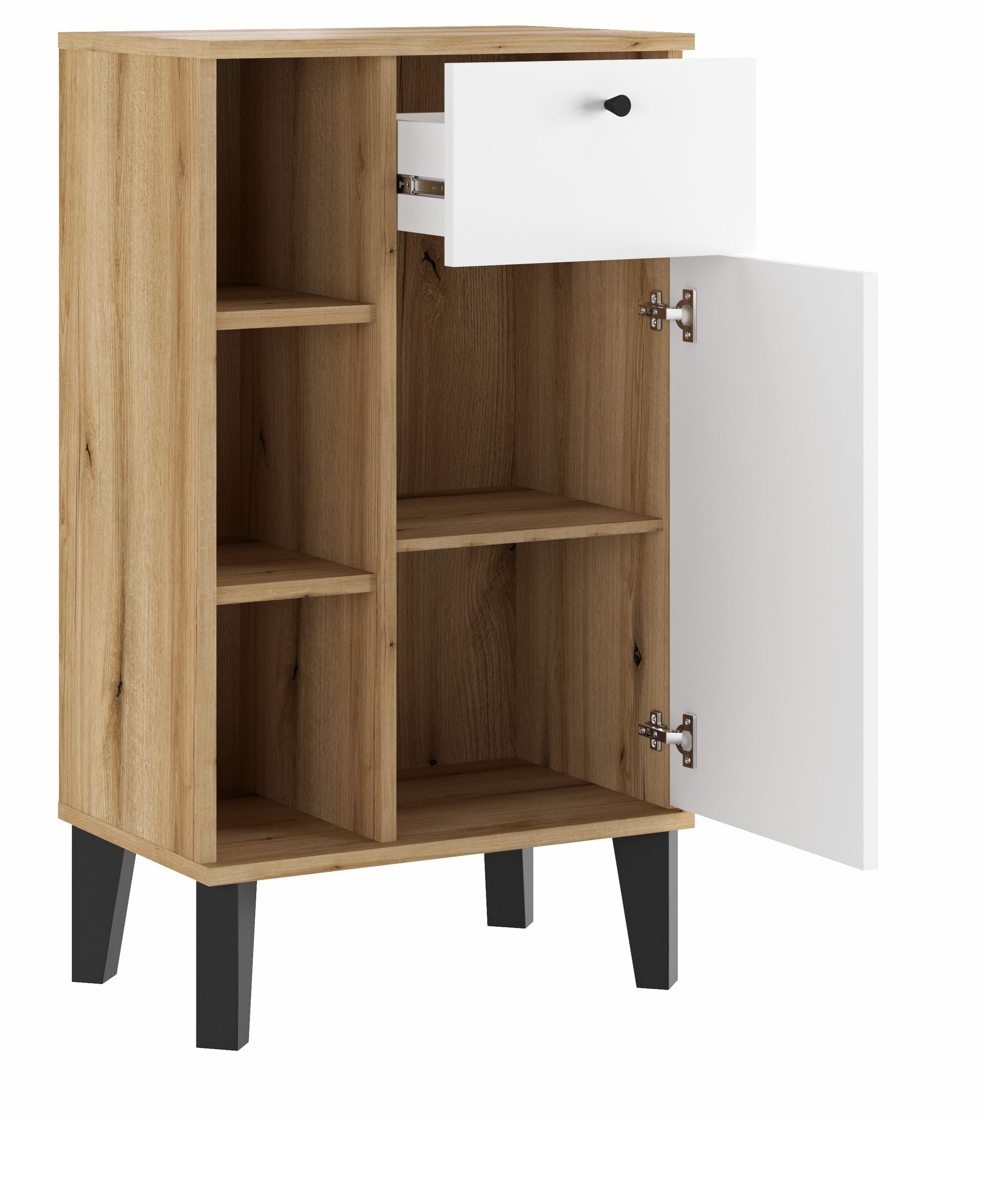 INOSIGN Midischrank »Oslo, Badschrank mit Knopfgriff, Schrank im skandinavischen Design«, in der Türfarbe Weiß oder Grau verfügbar, ausreichend Stauraum