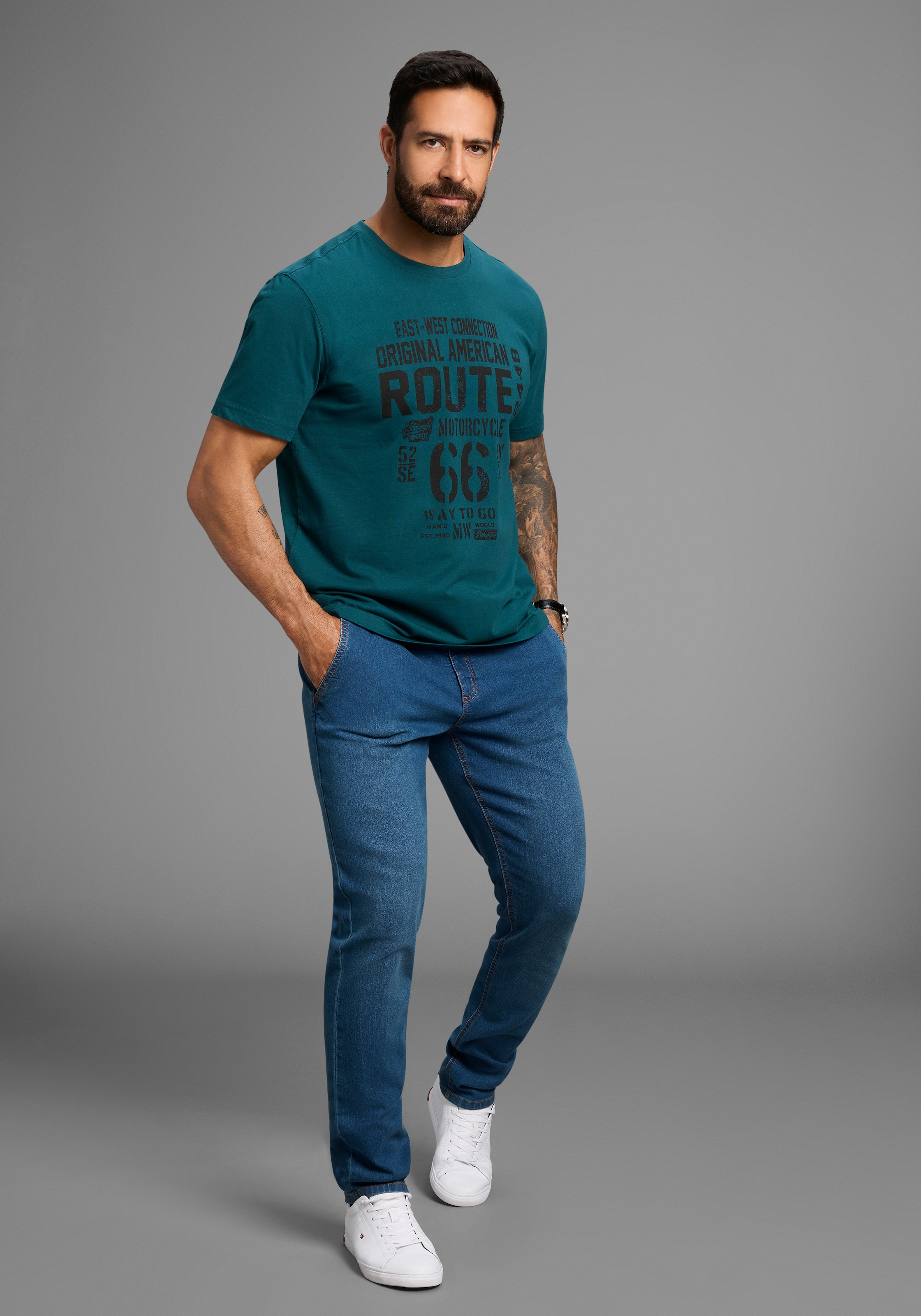 Man's World Rundhalsshirt, kurzärmelig, lässige Passform, bedruckt, Rundhalsausschnitt