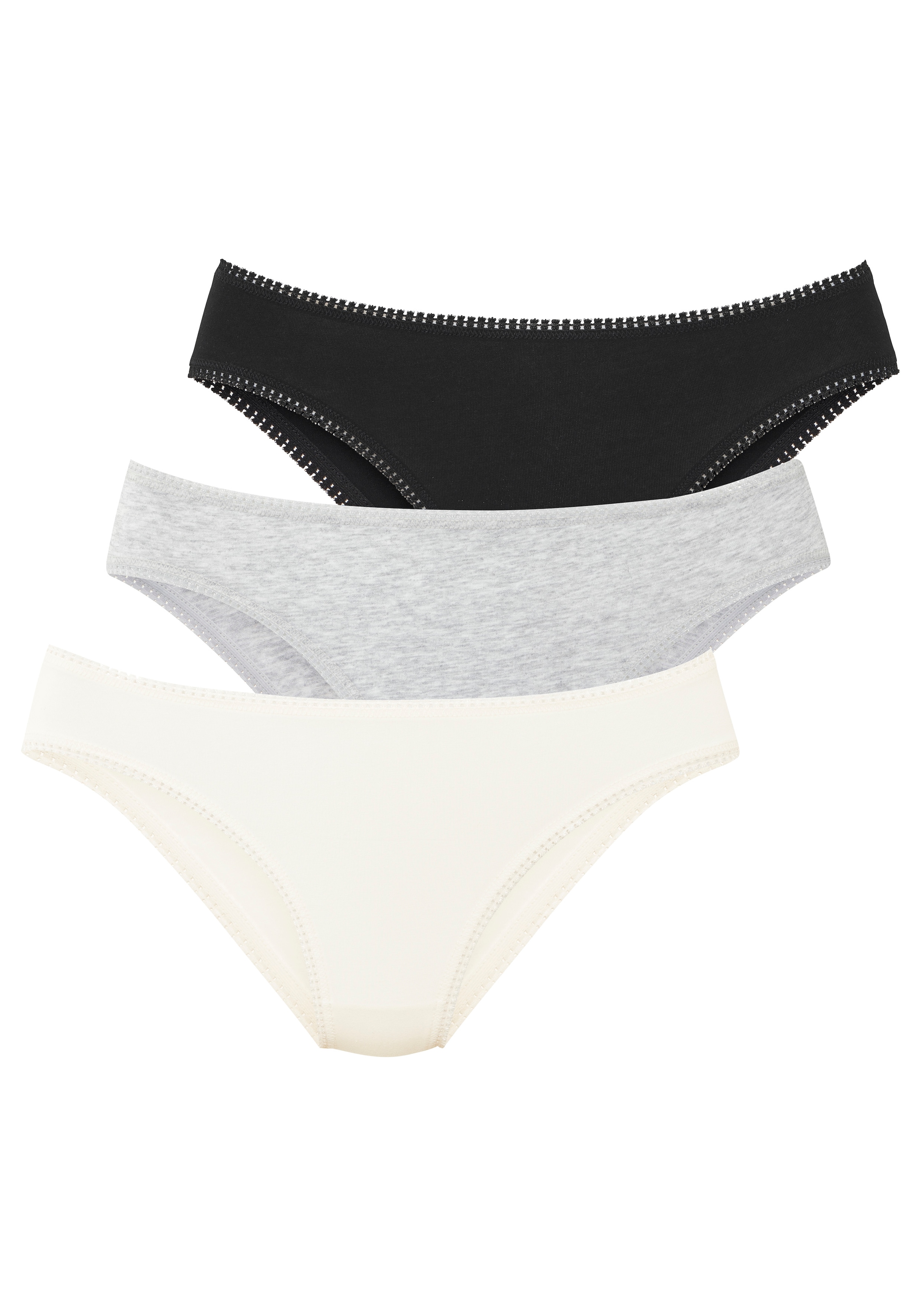 LASCANA Jazz-Pants Slips 3er-Pack, mit Spitze am Beinabschluss, aus elastischem Jersey