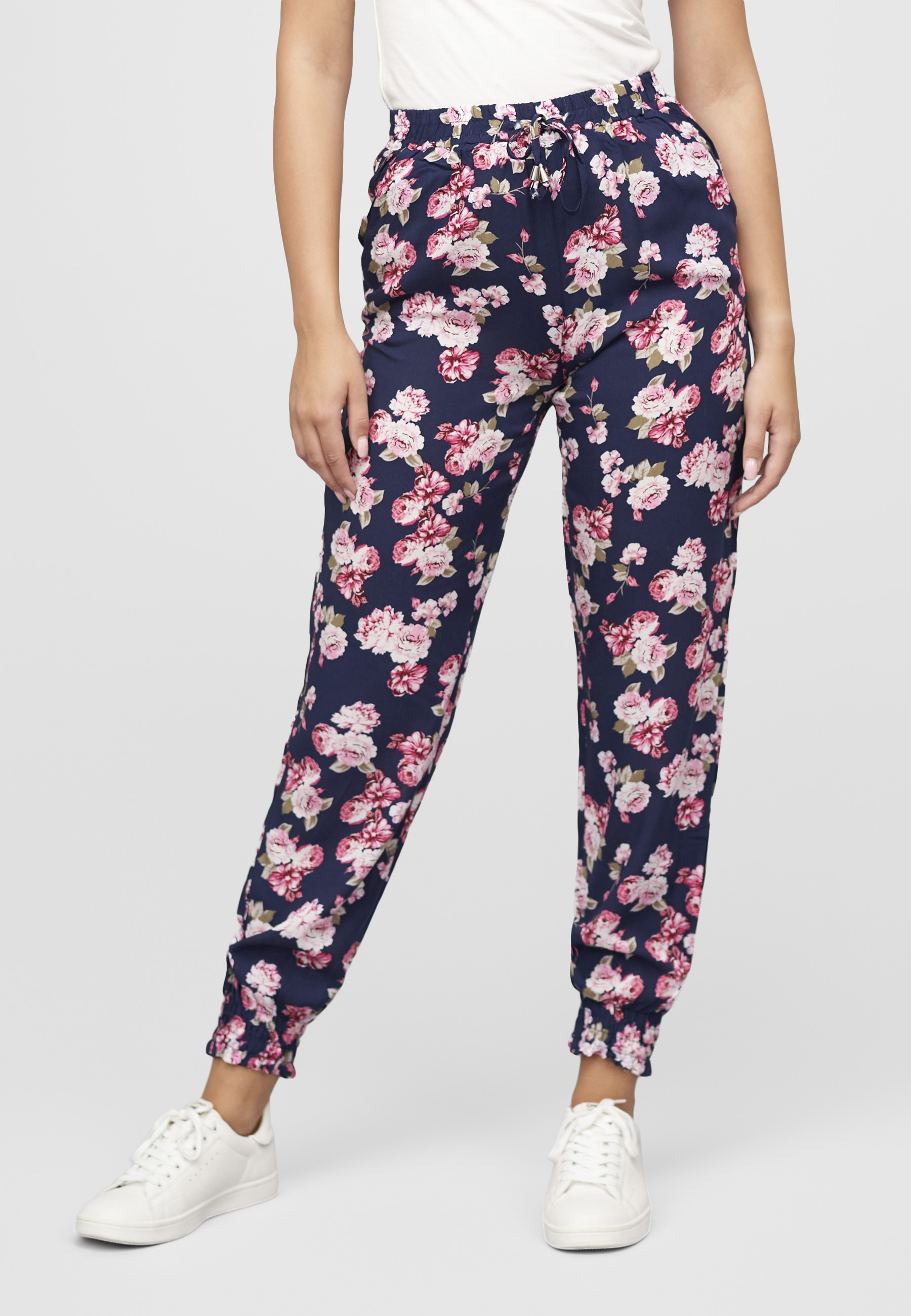 CLOUD 5IVE Stoffhose »CLOUD 5IVE Viskose Hose mit Bündchen 2-Pockets & Blumen Print«