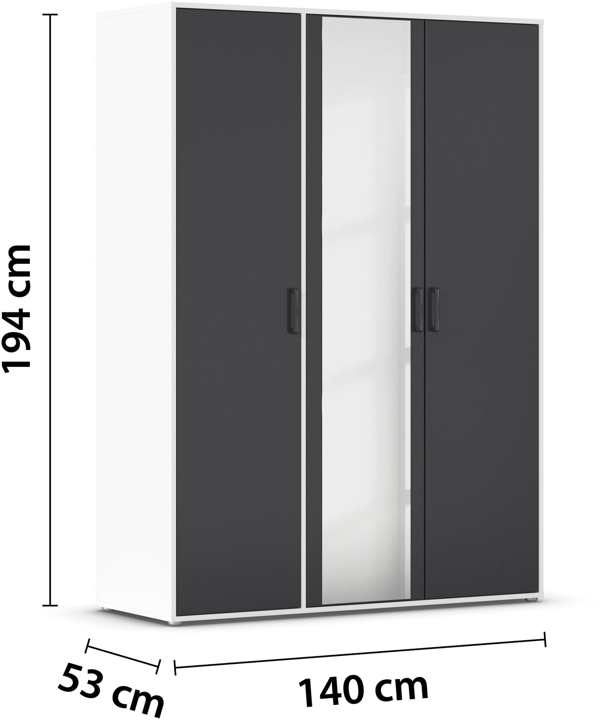 rauch Drehtürenschrank »Kleiderschrank Schrank Garderobe Wäscheschrank VOYAGER«, (in 3 verschiedenen Ausstattungen BASIC/CLASSIC/PREMIUM), mit modernen Griffen in Graumetallic und Spiegel