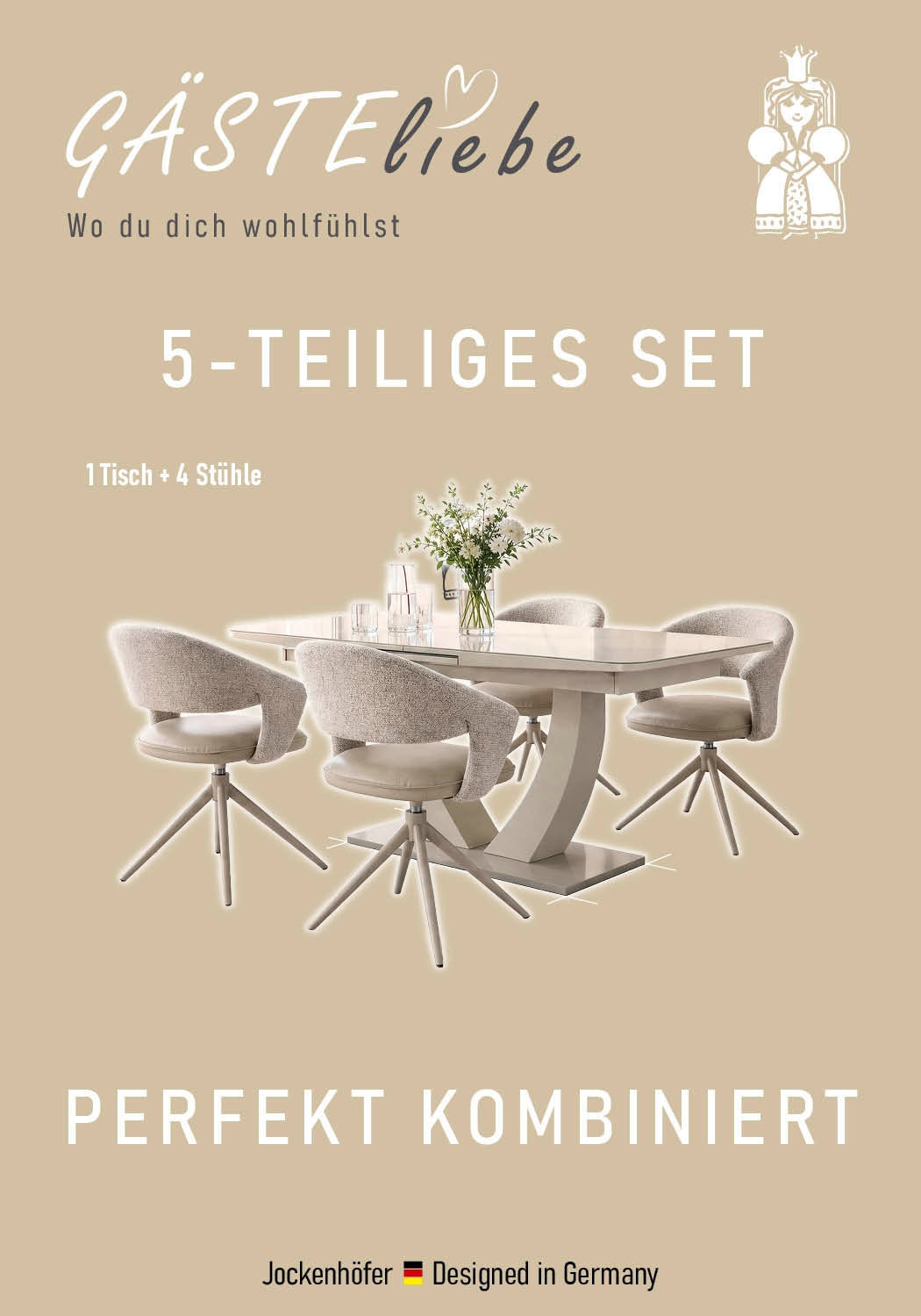 Jockenhöfer Gruppe Essgruppe »Ulm/Valencia-Santiago, Sitzgruppe (Set, 5-tlg., 1 Tisch und 4 Stühle)« 5 tlg. Set, 5-tlg, Esstisch mit Synchronauszug 160-200cm, Stühle 360° drehbar