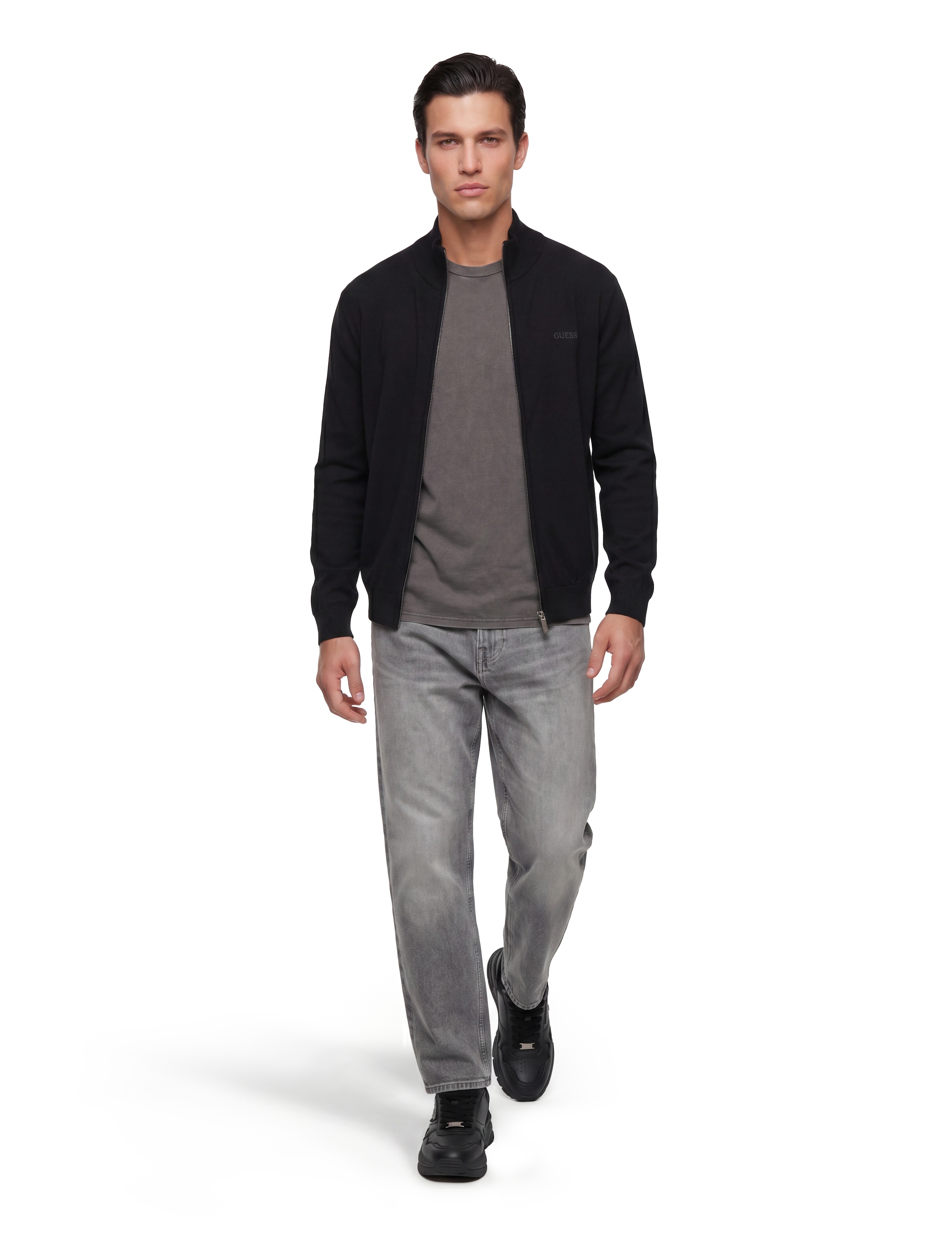 Guess Strickjacke »MAGNUS« mit Woll- und Seiden-Anteil, Stehkragen, Regular Fit