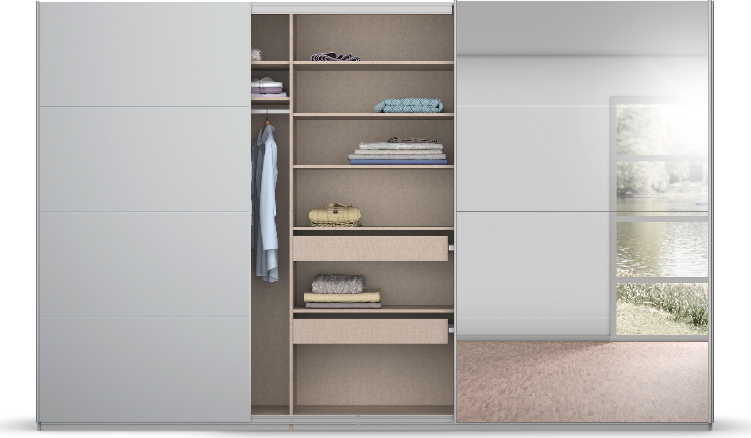 rauch Schwebetürenschrank Koluna, mit Spiegel, inkl. 2 Innenschubladen sowie extra Böden