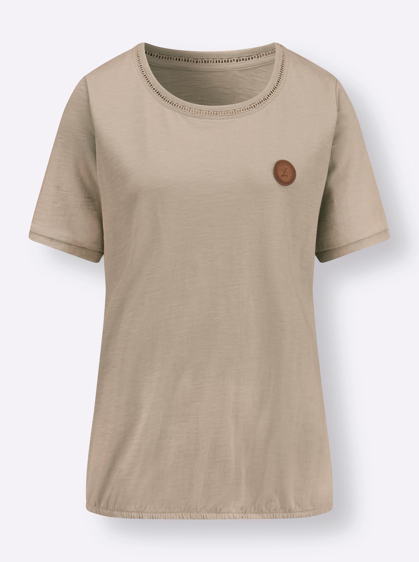 Rundhalsshirt CASUAL LOOKS "Shirt", Damen, Gr. 46, beige (sesam), 100% Baumwolle, unifarben, Rundhals, Shirts Rundhalsshirt
