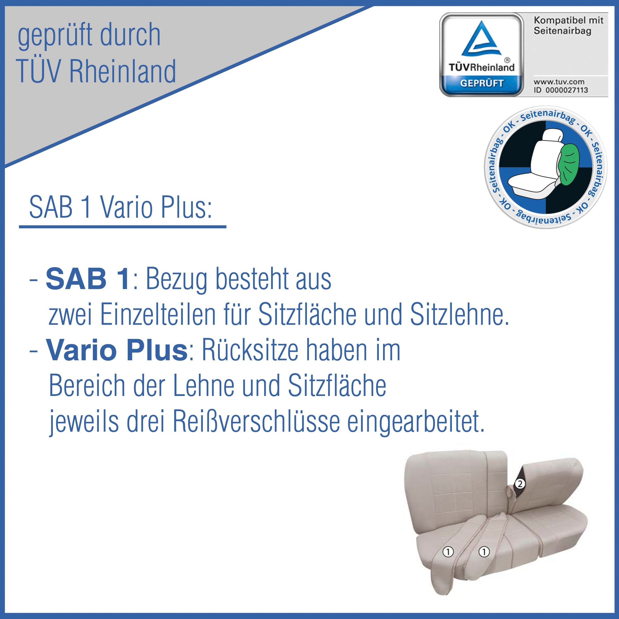 Rechnung 1 per Autositzbezug Seitenairbag, | »17-tlg Set Vario SAB mit/ohne \