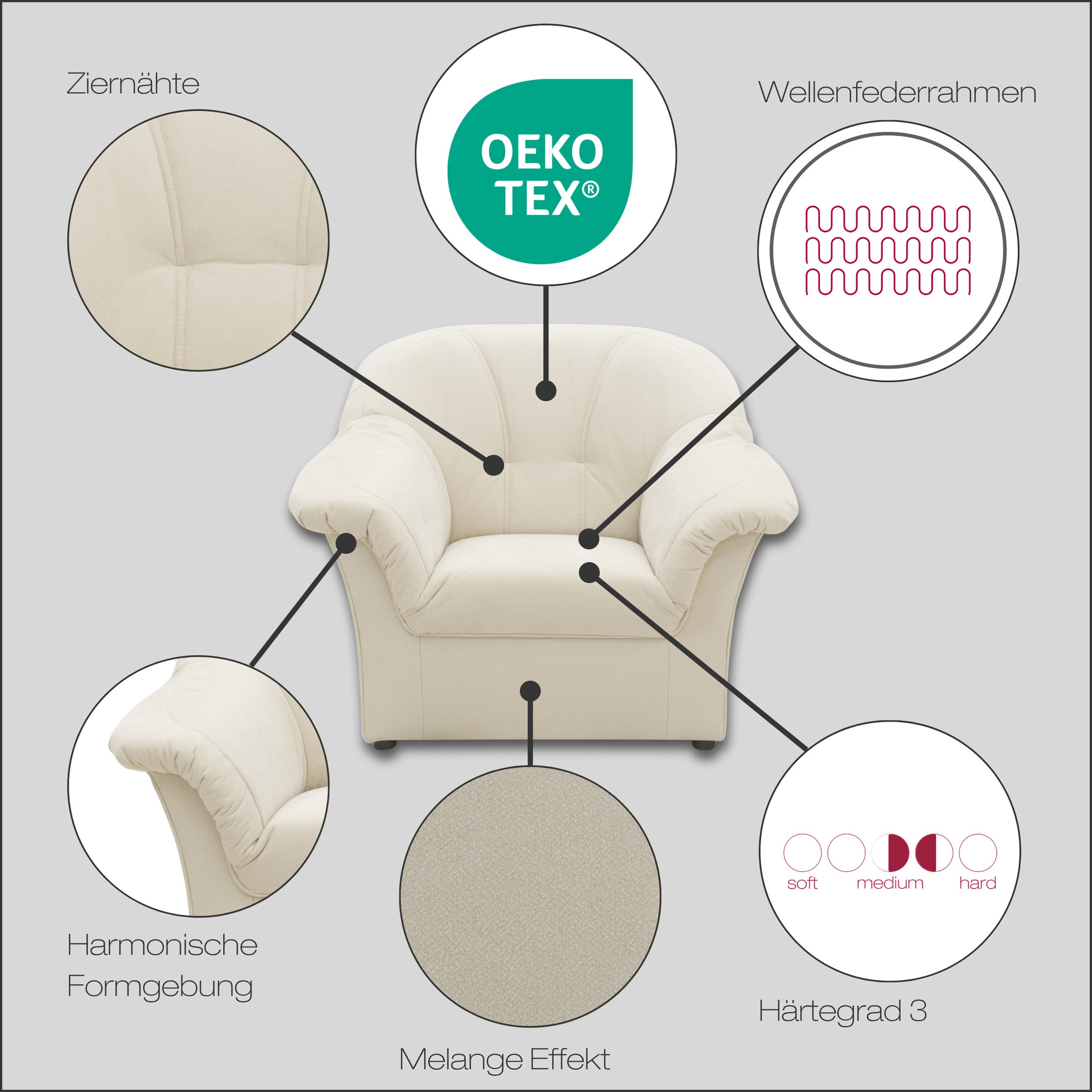 Thumbnail - DOMO collection Sessel "Pegnitz, zeitlos, elegante Armlehnen, komfortabel"