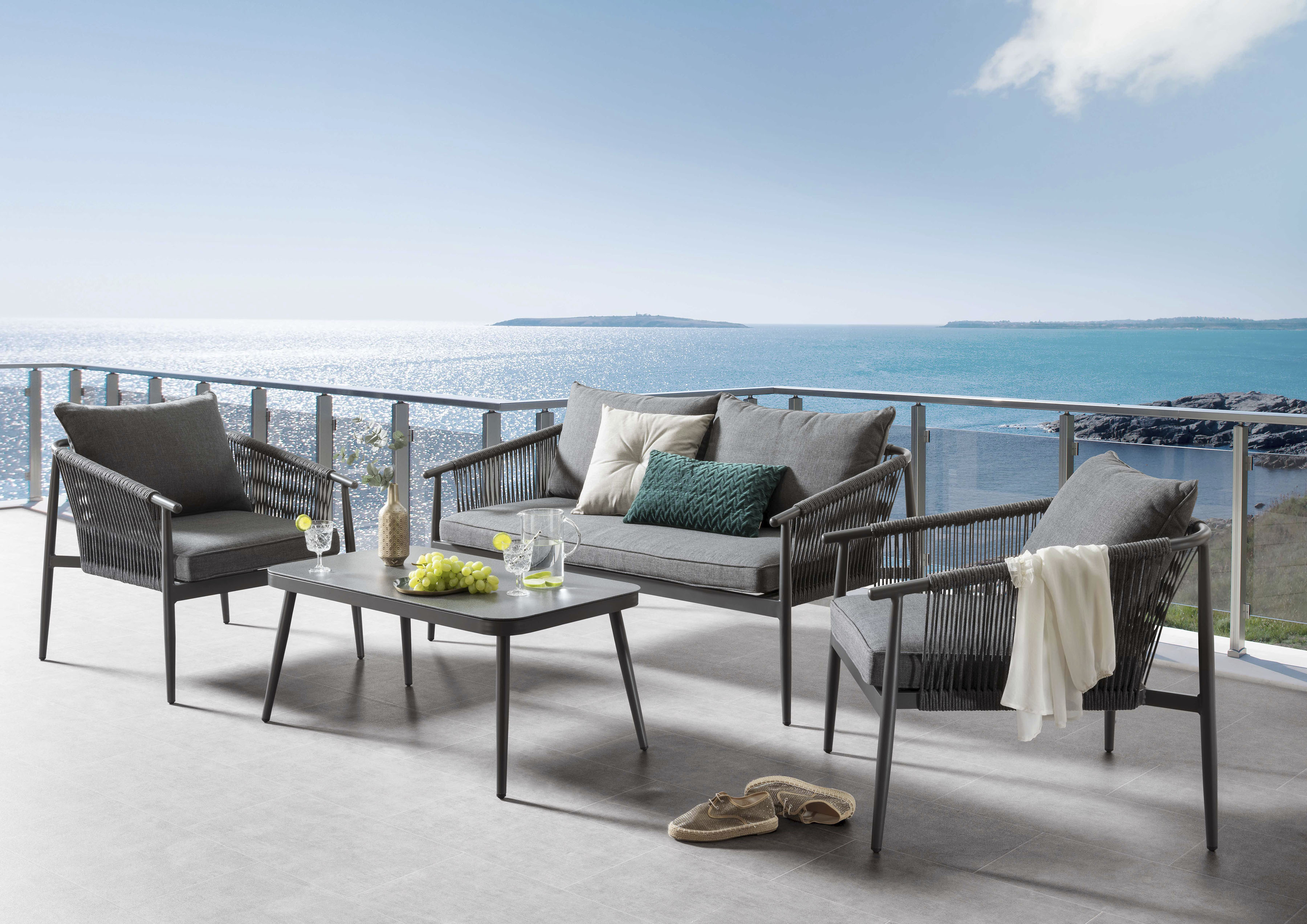 Destiny Gartenlounge-Set "VERONA Sofa Set, Tisch 100x55 cm anthrazit, Polster anthrazit" Set, 11 Stk. tlg. Aluminium, Olefin-Rope