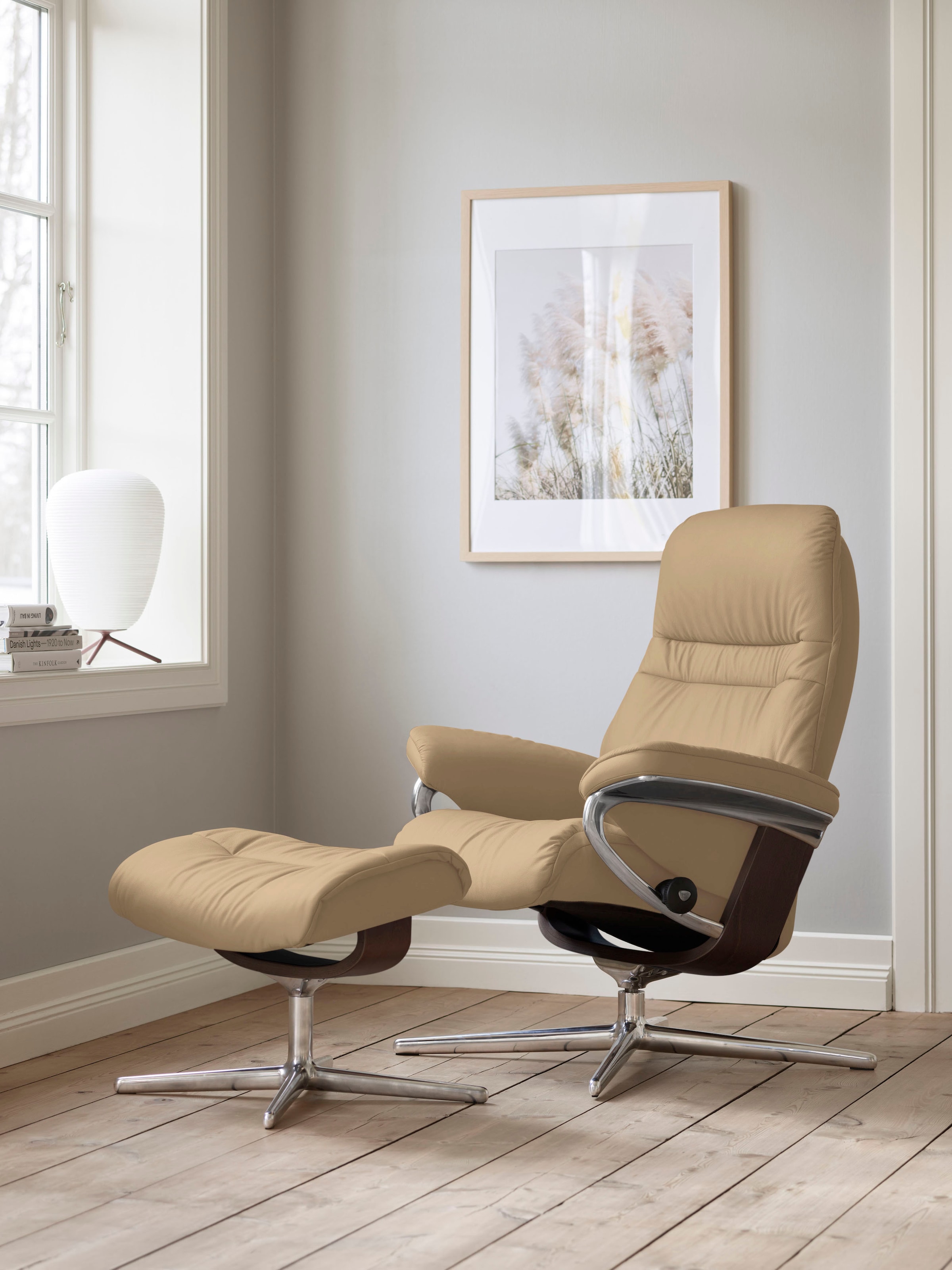 Stressless Fußhocker "Sunrise", mit Cross Base, Größe S, M & L, Holzakzent Braun