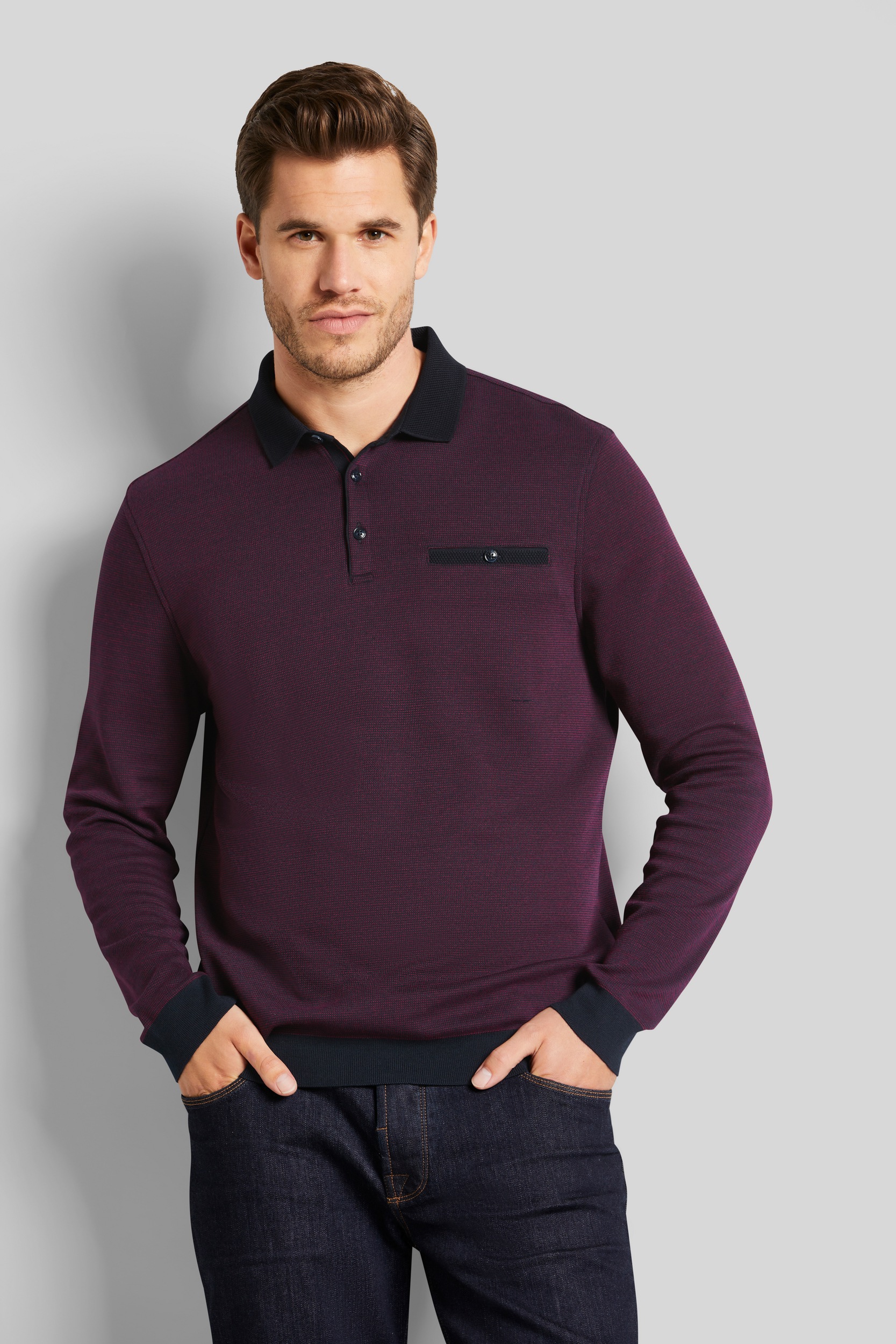 bugatti Langarm-Poloshirt, in 2-tone-Optik