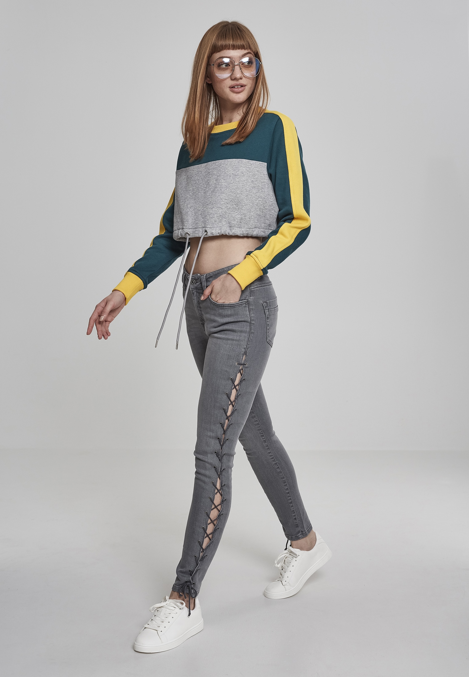 Sweatshirt »Urban Classics Damen Ladies Cropped 3-Tone Stripe Crew«, (1 tlg.)