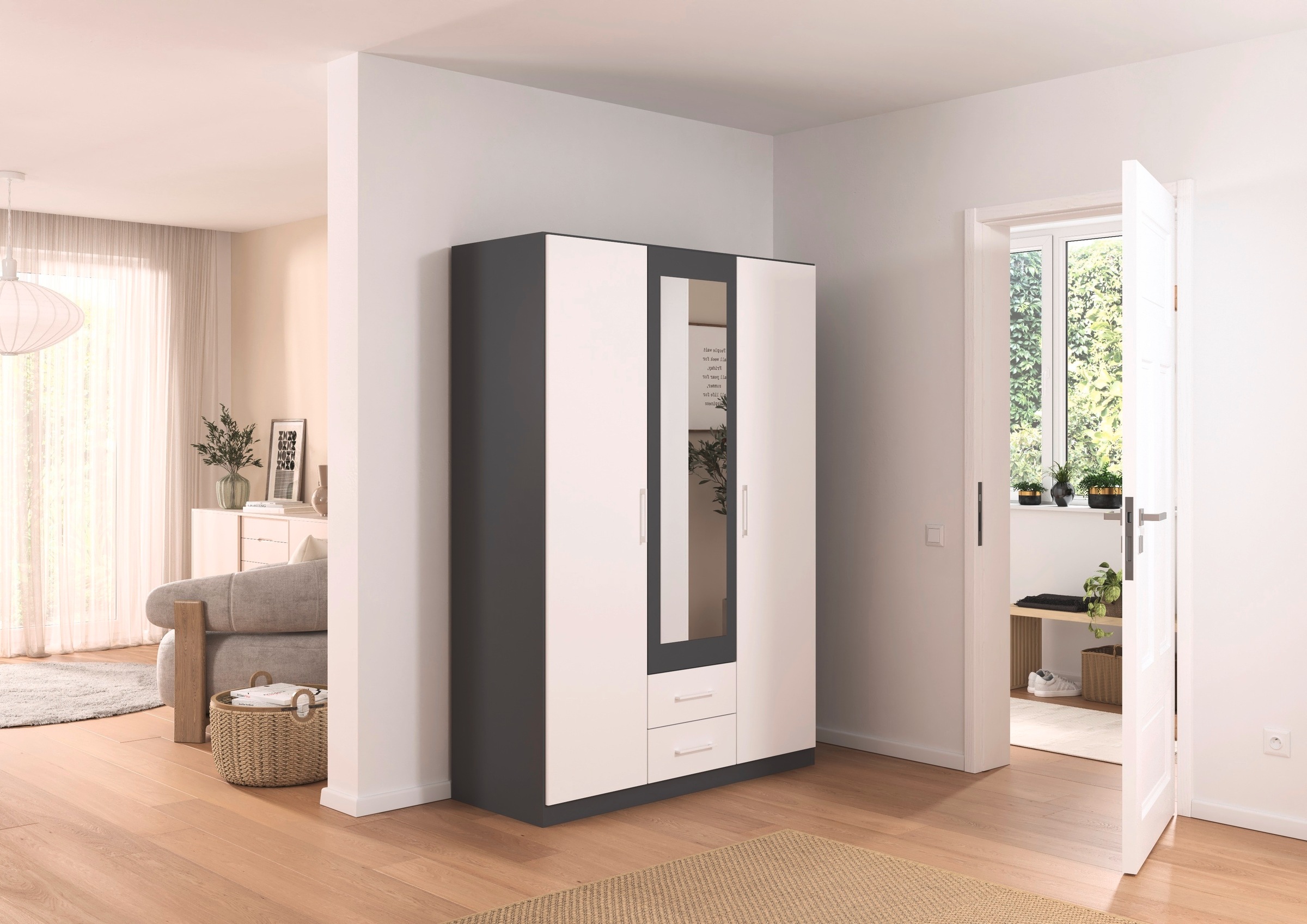 rauch Drehtürenschrank »Kleiderschrank Schrank Garderobe KREFELD optional mit Spiegel«, mit 3 Griff-Varianten, inkl. praktischen Schubladen MADE IN GERMANY