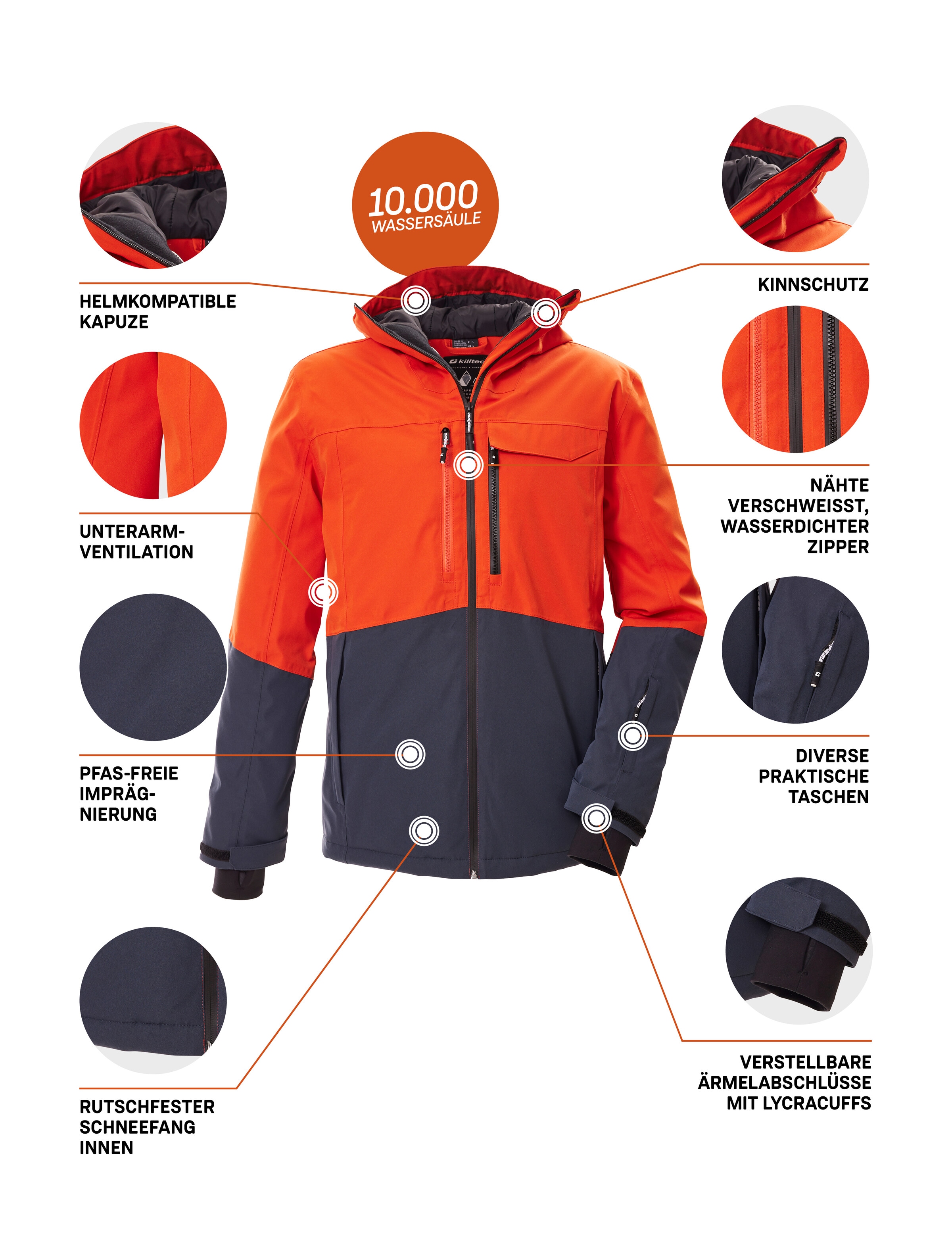 Killtec Skijacke »KSW 280 MN SKI JCKT« Wasserdichte Herrenjacke mit Schneefang, atmungsaktiv und PFAS-frei