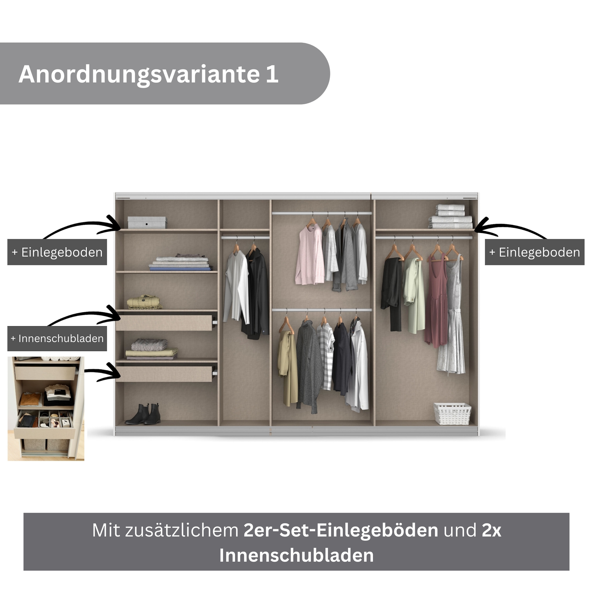rauch Schwebetürenschrank »Koluna«, Glasfront, inkl. 2 Innenschubladen sowie extra Böden