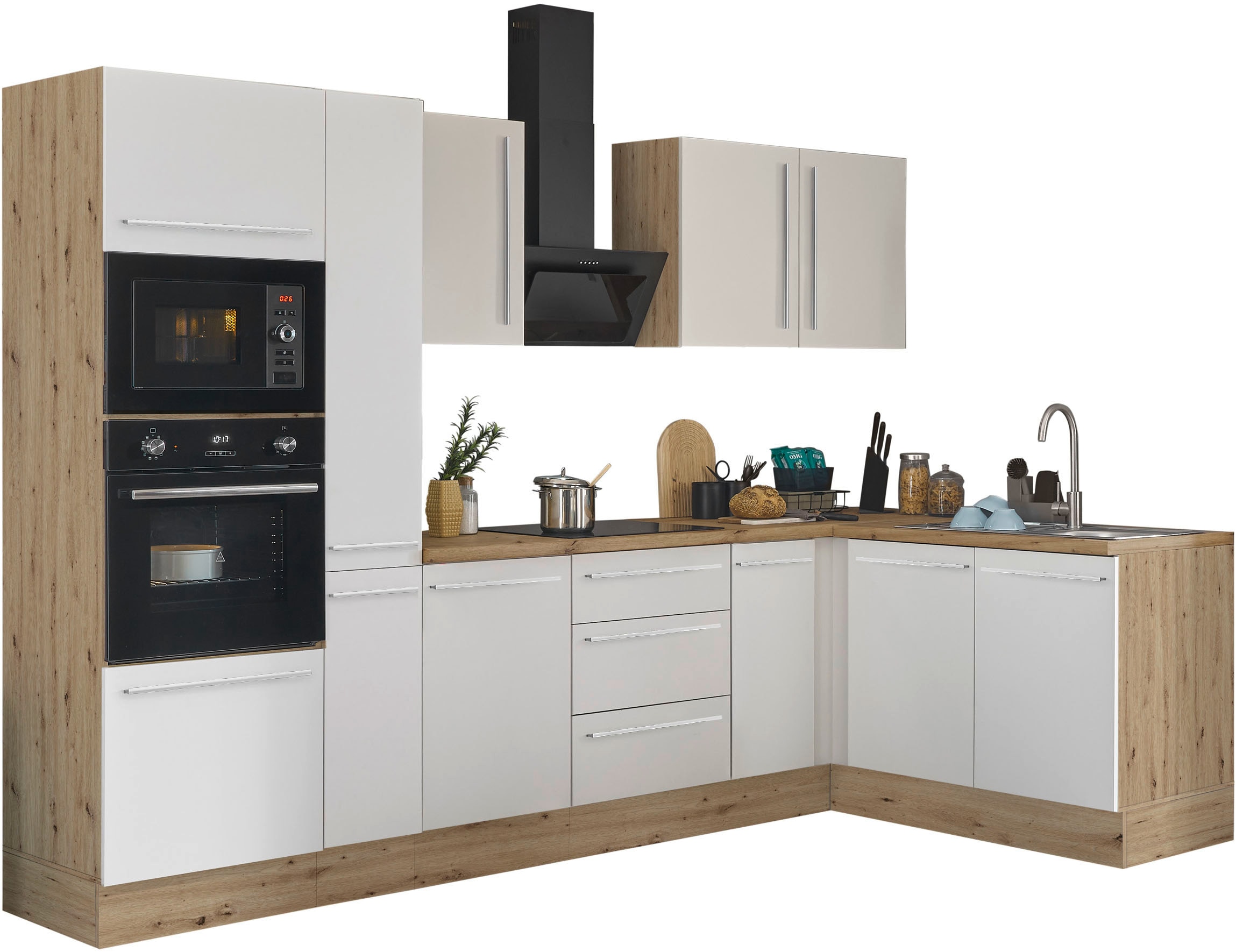 KOCHSTATION Winkelküche »Florida, Stellbreite 300x165 cm« wahlweise mit E-Geräten, mit Softclose für Türen und Schubkästen